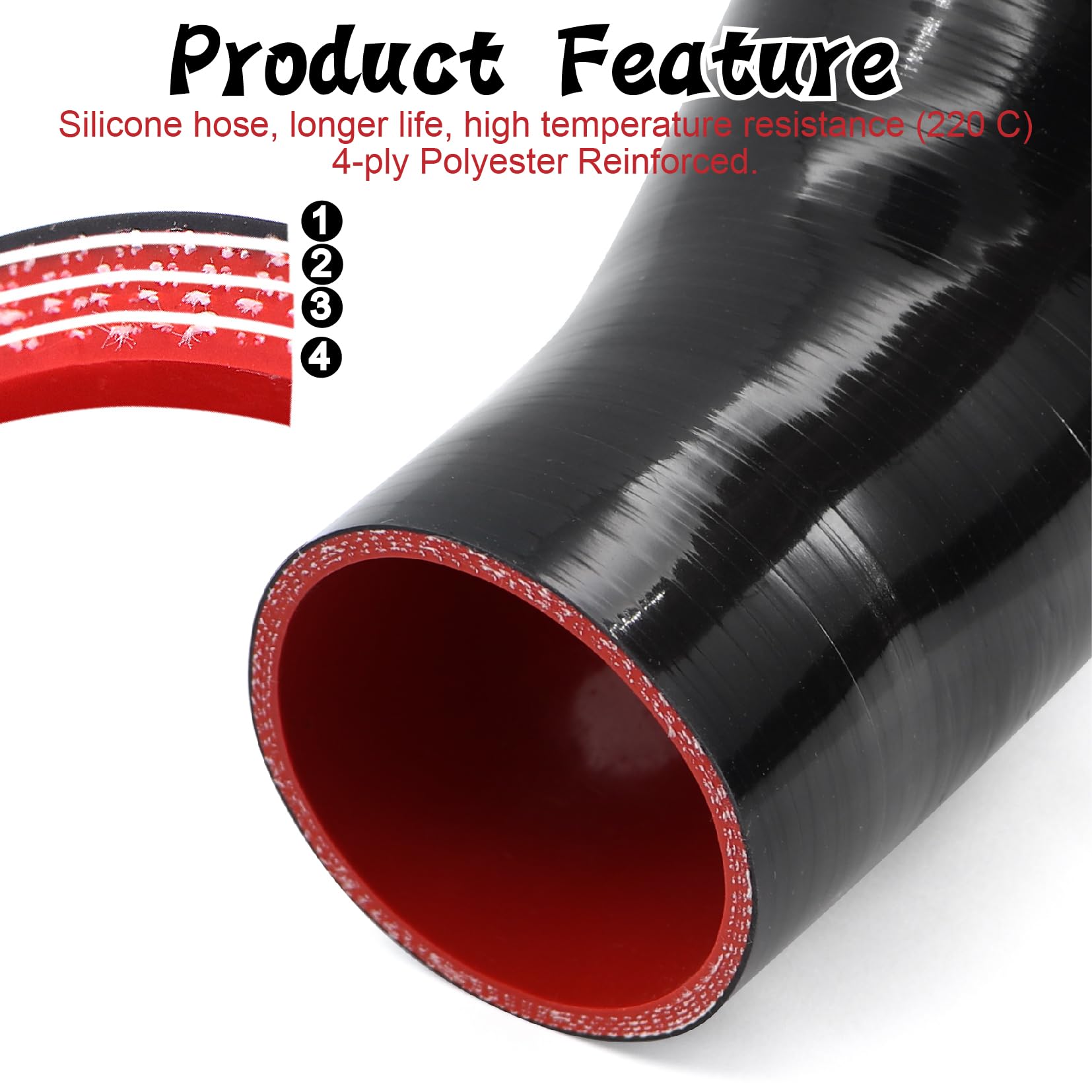 TuoLauthon 45 Degree 3 to 4 Inch(76-102mm) Silicone Reducer Coupler Hose,4-Ply Reinforced,Length 4Inch(102mm) with 2Pcs T-Bolt C