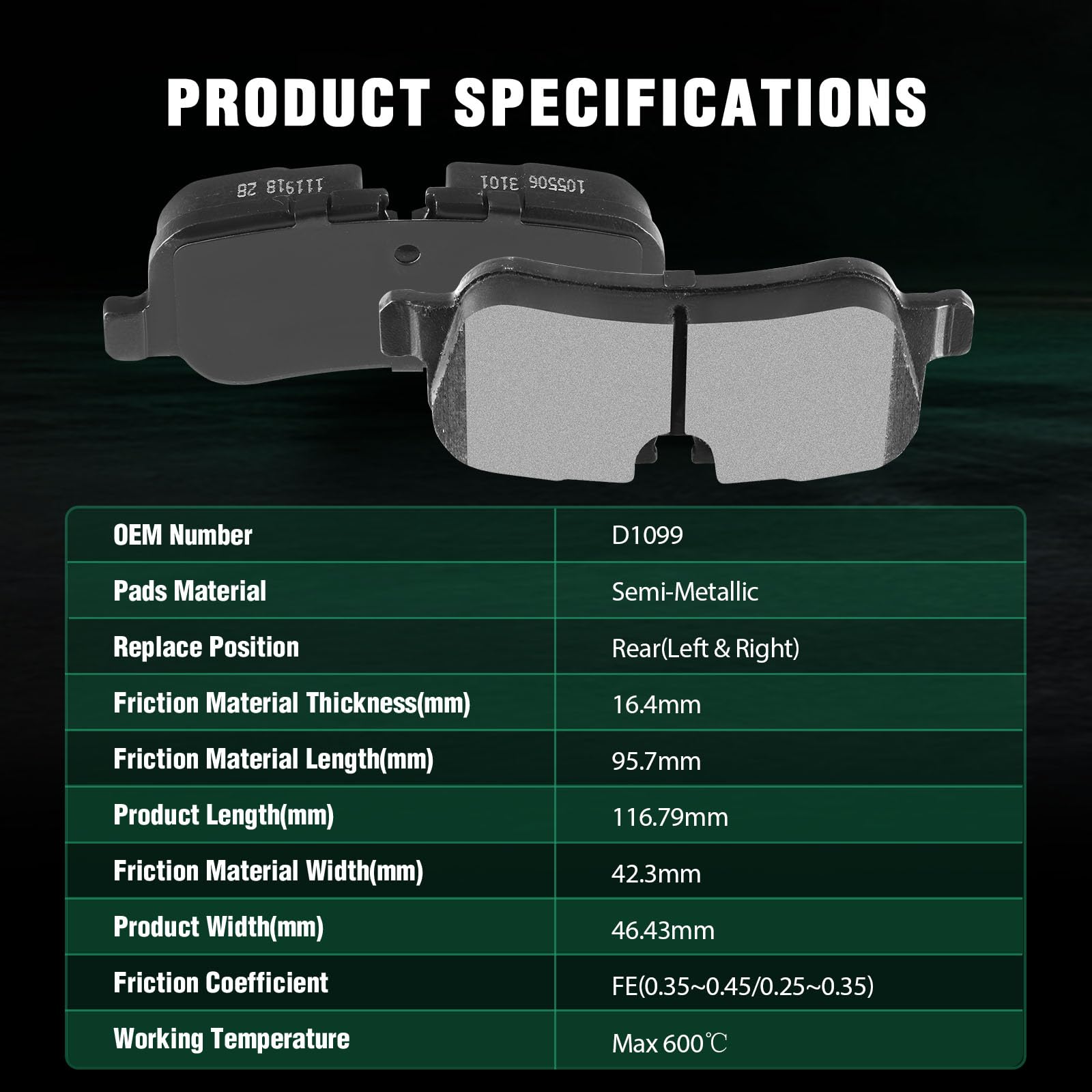 Automuto 4Pcs Rear Semi-Metallic Disc Brake Pads Set D1099 For Land Rover Lr3 Lr4 Range Rover Sport