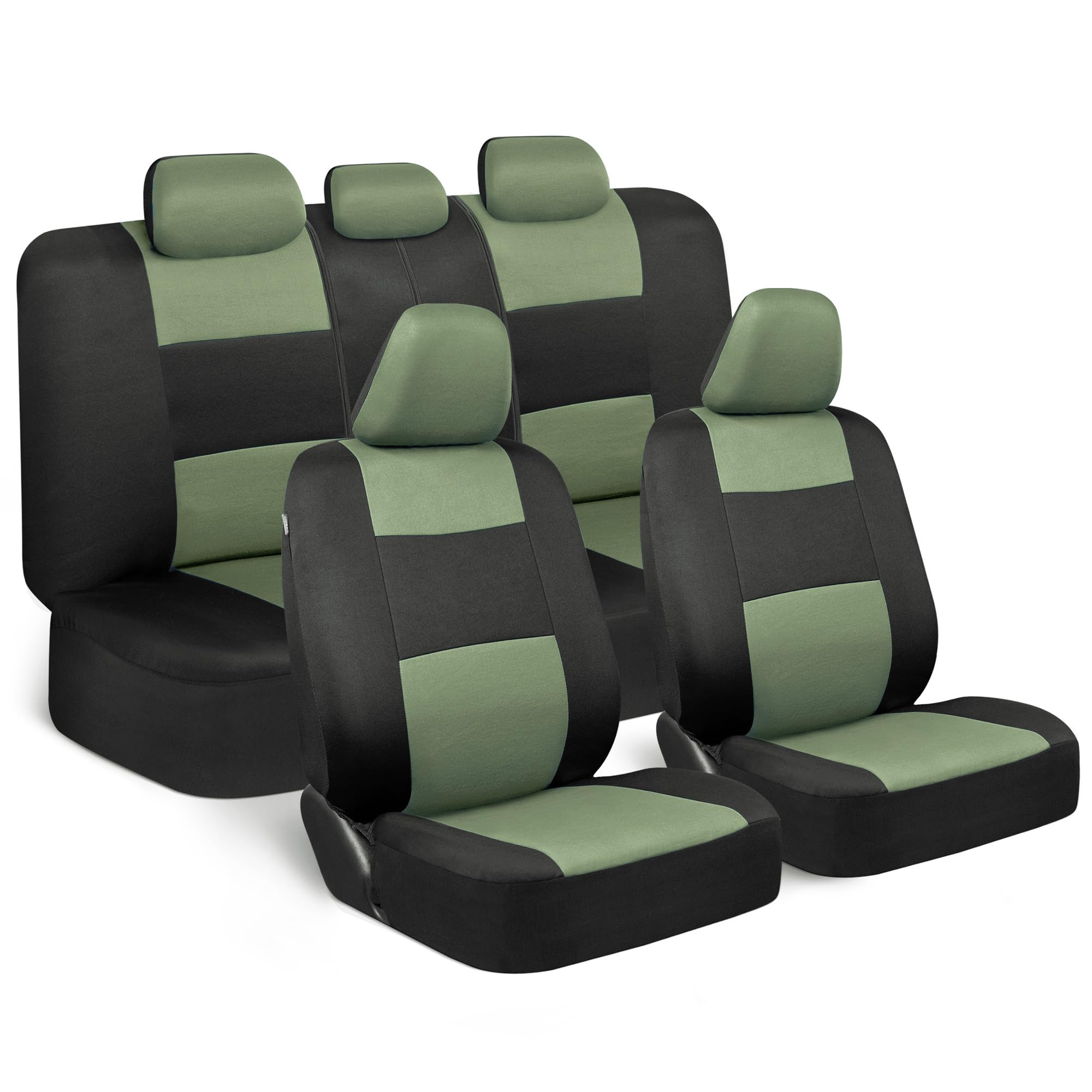 BDK PolyPro Car Seat Covers Full Set in Green on Black, Front and Rear Split Bench Seat Covers for Cars, Easy to Install Car Sea
