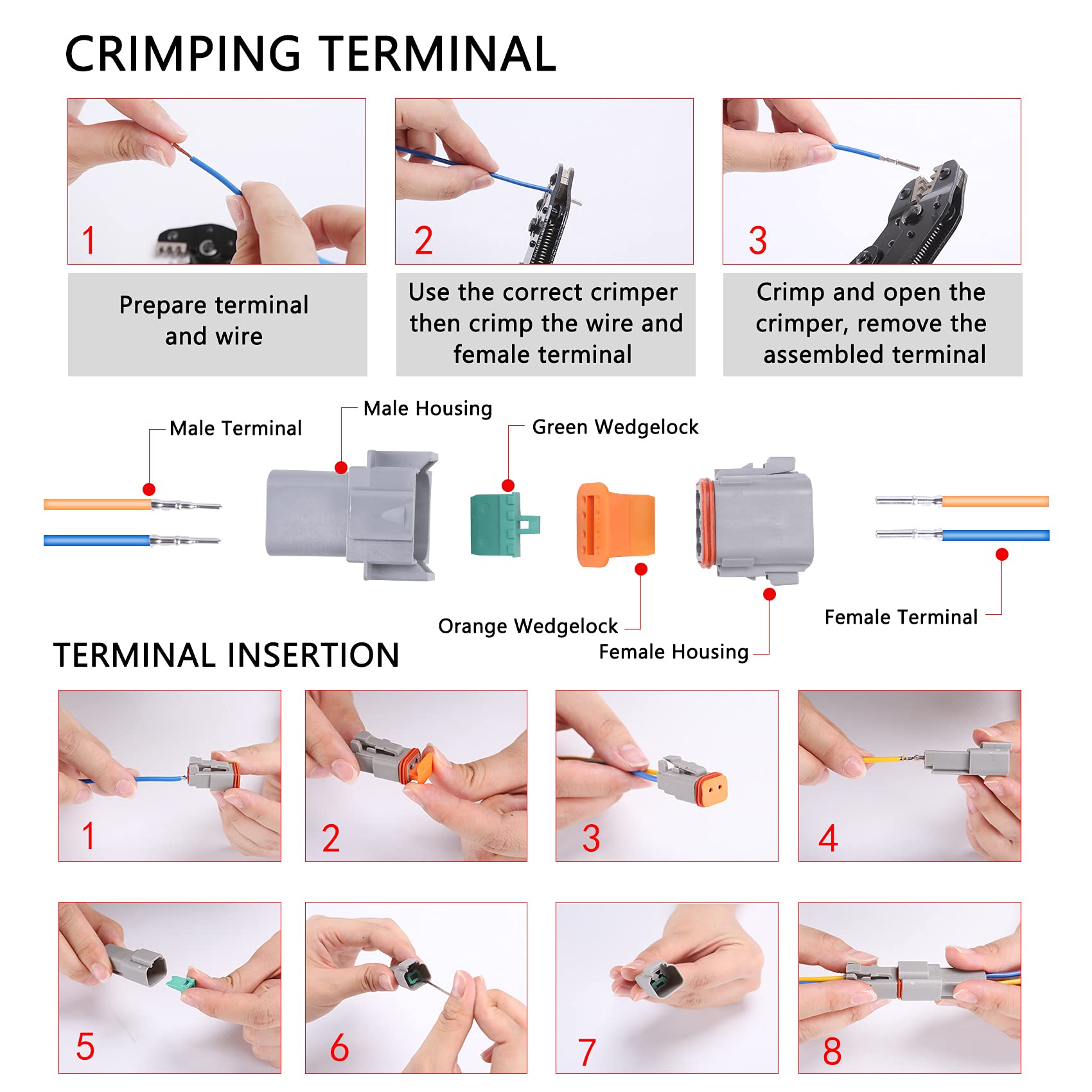 Muyi 5 Kit 8 Pin Way Dt Series Connector Gray Receptacle Ip67 Waterproof Heavy Duty 14-18 Awg 13 Amps Continuous Dt04-8P Dt06-8S