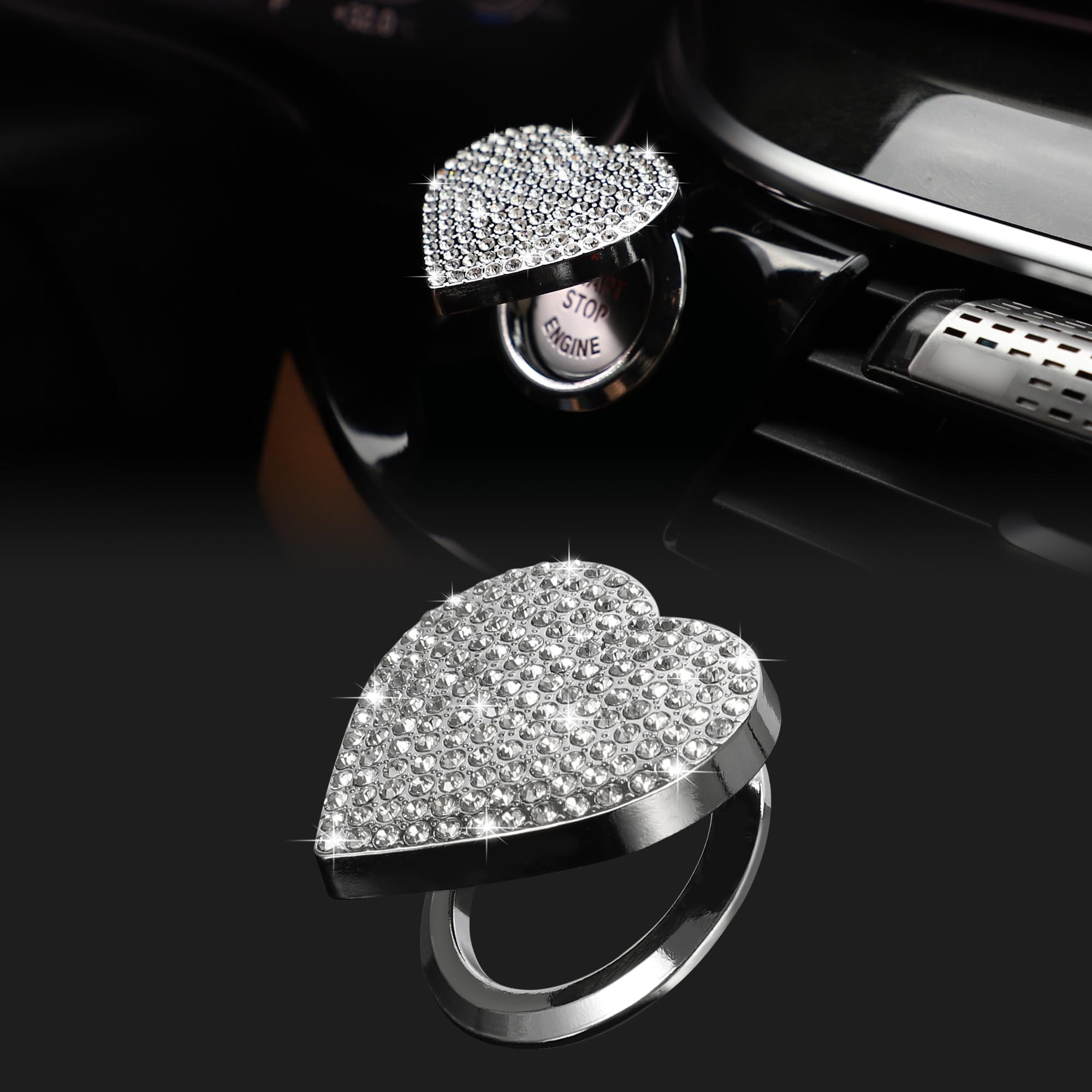 Tomall Bling Car Engine Start Button Cover Diamond Interior Crystal Push Start Button Ring Sticker Sparkly Accessories Heart Bli