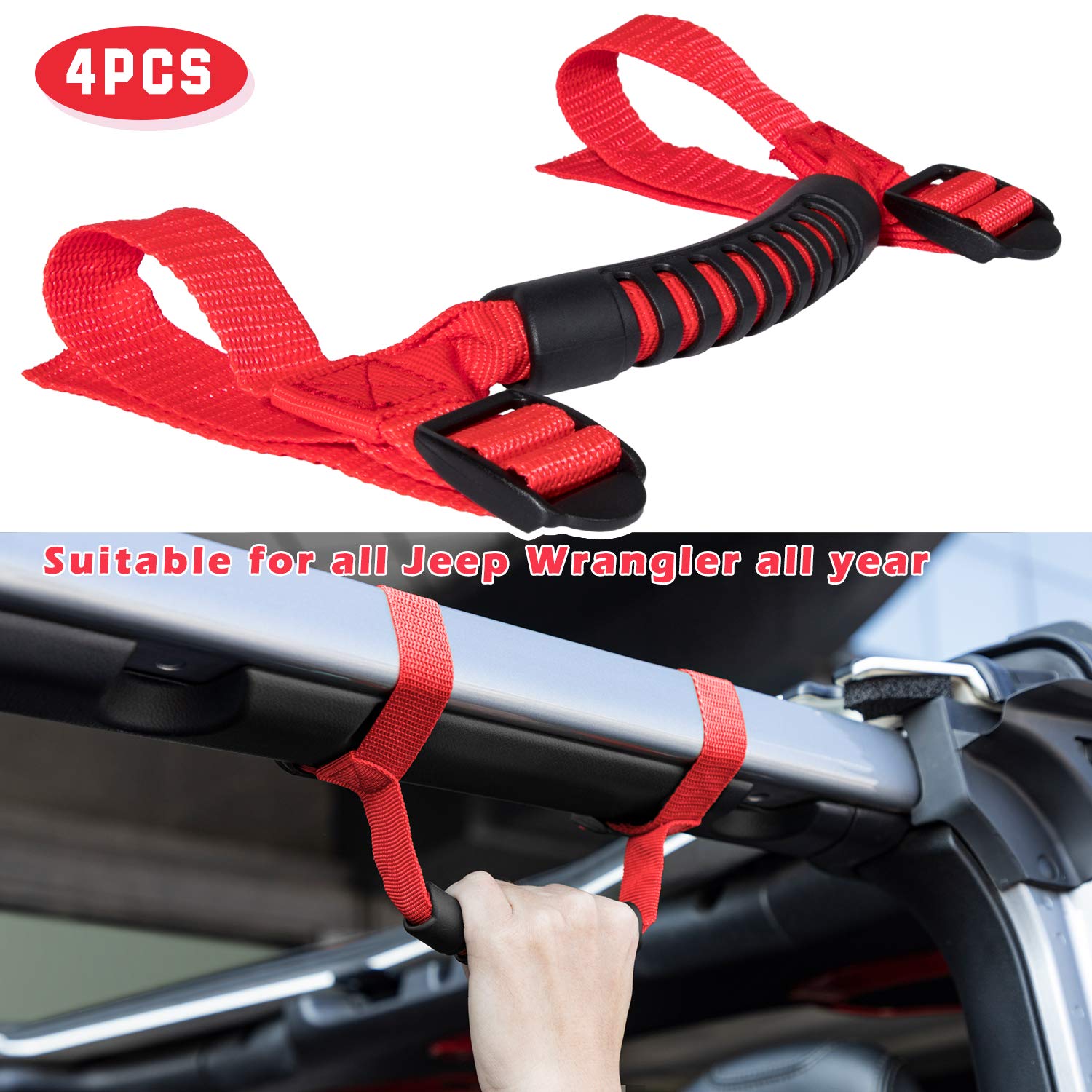 4 X Roll Bar Grab Handles Grip Handle For Jeep Wrangler Yj Tj Jk Jk Jl Jlu Sports Sahara Freedom Rubicon X & Unlimited 1955-2021