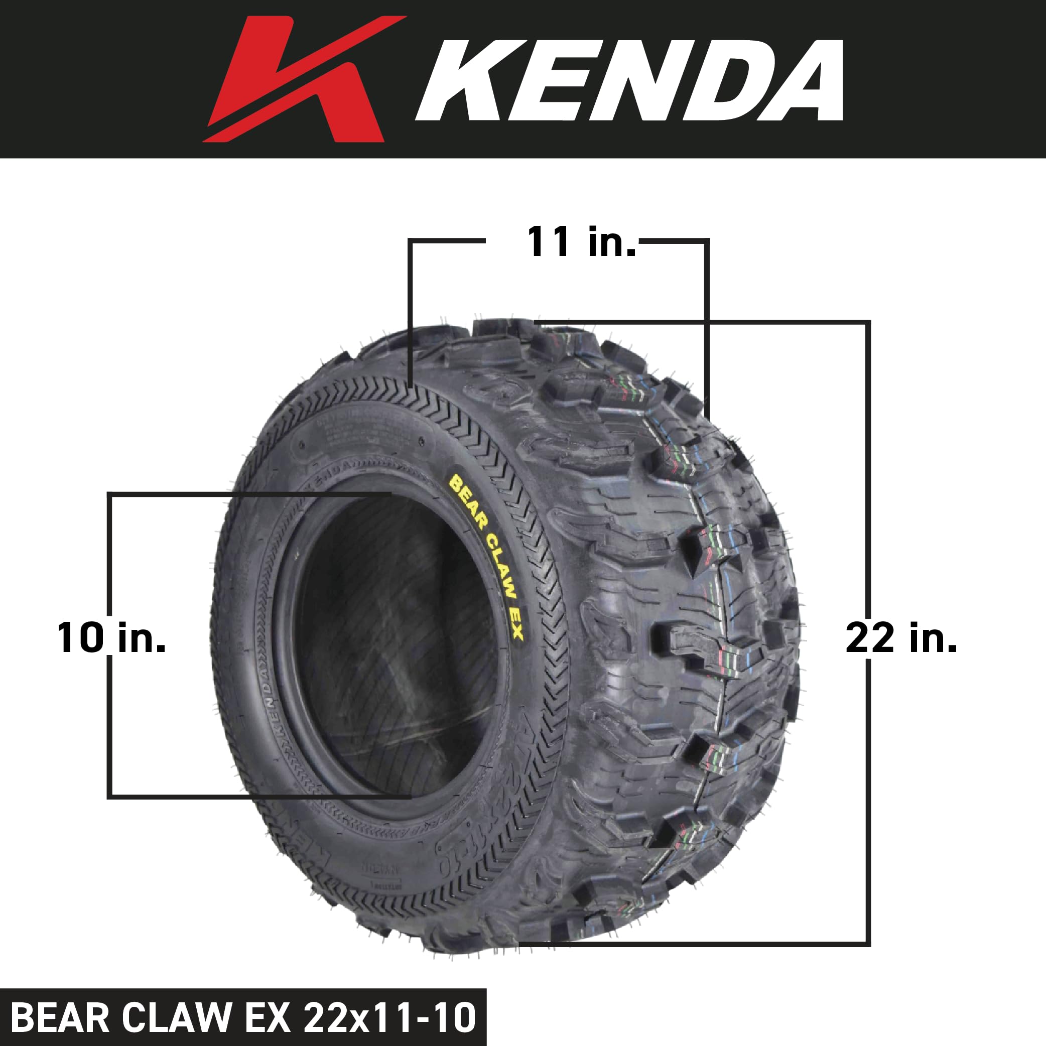 Kenda Bearclaw Ex K573-22X11-10 Rear Tires For All Terrain (Atv), Utv, And Side By Side (Sxs) Vehicles - 6-Ply - Bear Claw Ex 22