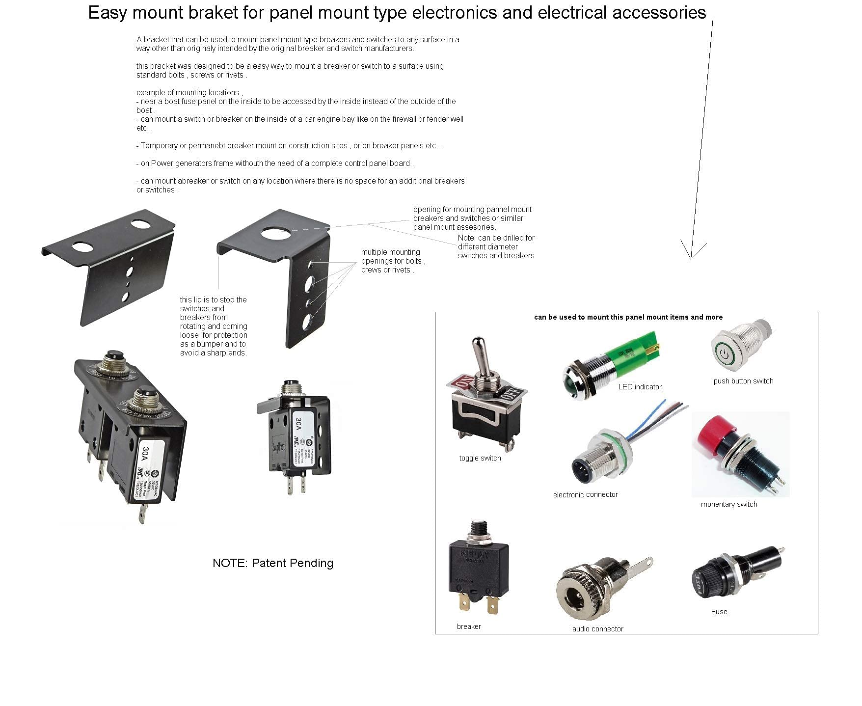 Bracket For Panel Mount Electrical Components Like Push Button Circuit Breaker, Toggle Switch, Led Indicator Panel Mount Connector, Fuse And More