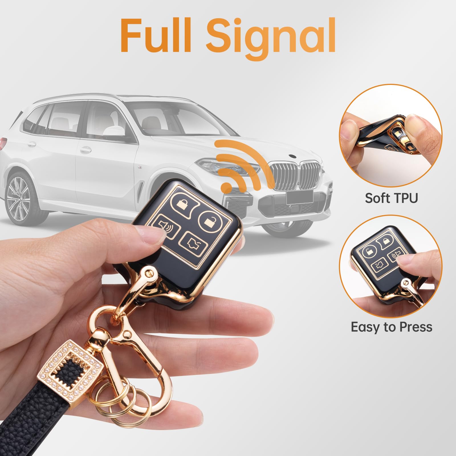 CACARLIKE for Ford Key Fob Cover with Leather Lanyard, Car Key Fob Case Compatible with Ford Mustang Edge Escape Expedition Expl