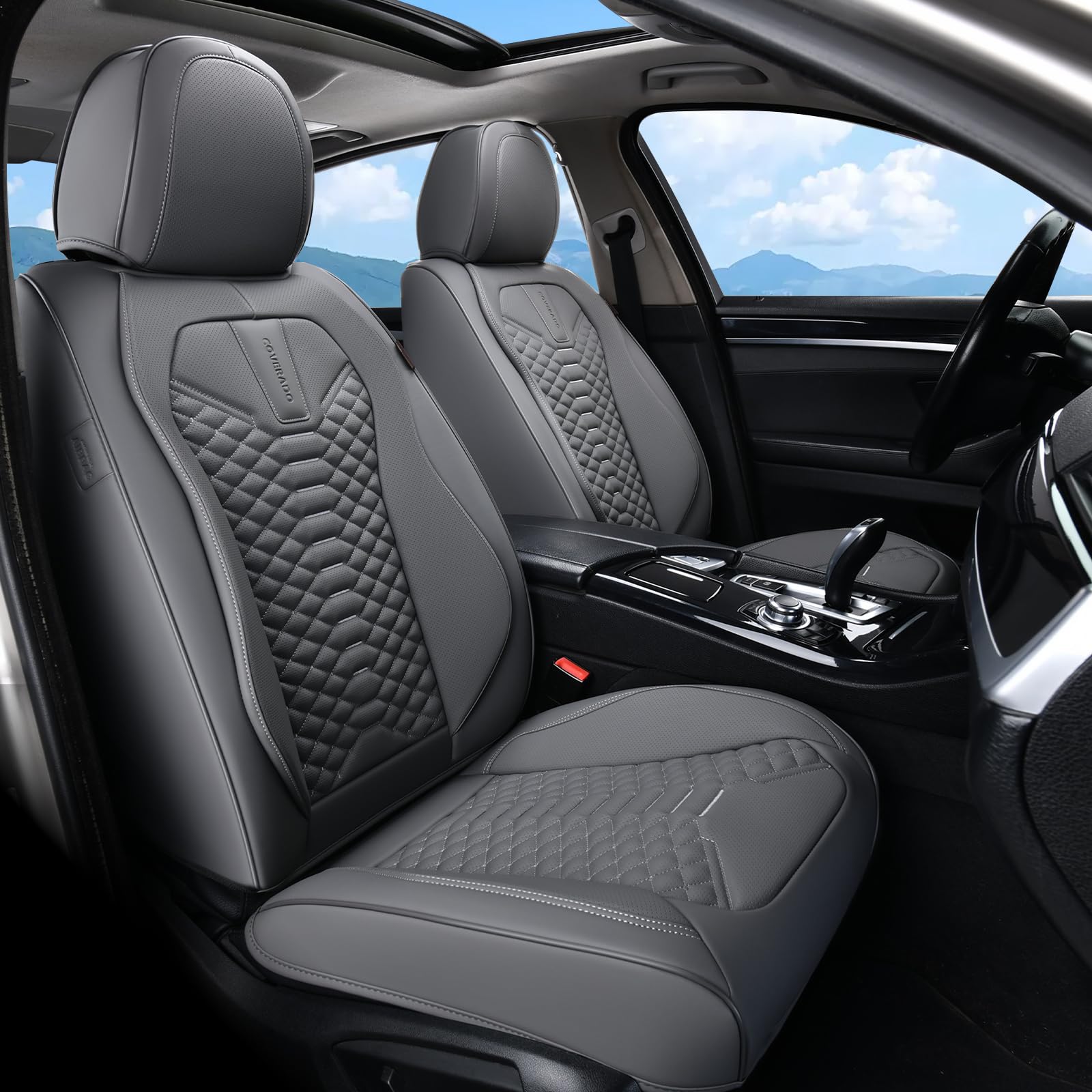 Coverado Car Seat Covers Full Set, Nappa Leather Seat Covers For Cars, 5 Seats Universal Waterproof Seat Covers, Front And Back
