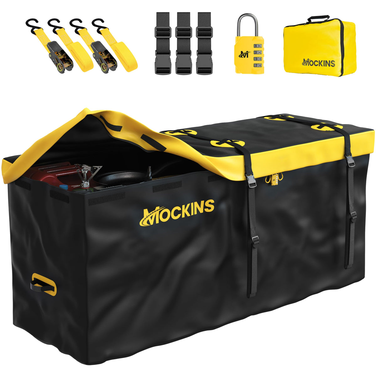 Mockins 20 Cuft Waterproof Cargo Bag For Hitch Carrier | 60''X20''X29'' Trailer Hitch Cargo Carrier Bag | Weatherproof Truck Bed