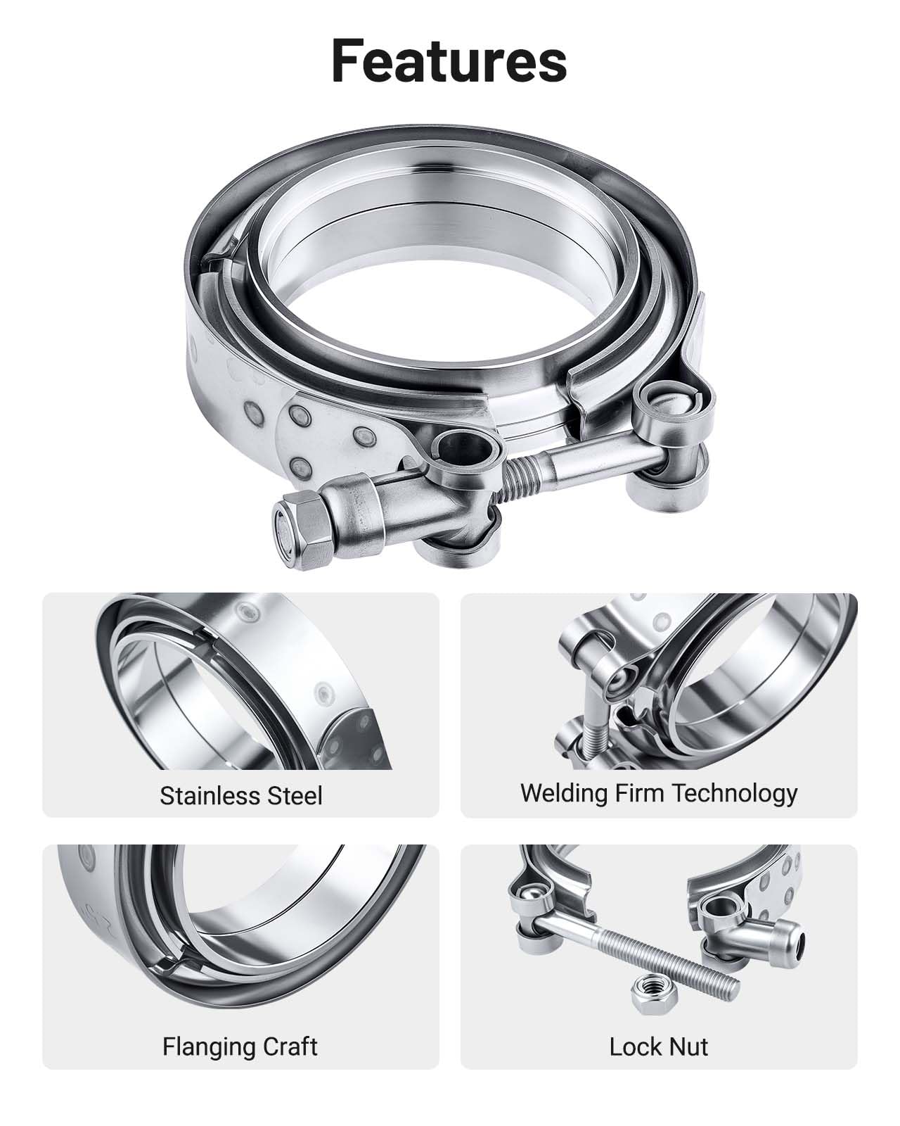 Evil Energy V Band Clamp With Flange Male Female Stainless Steel (4, 2.75'')