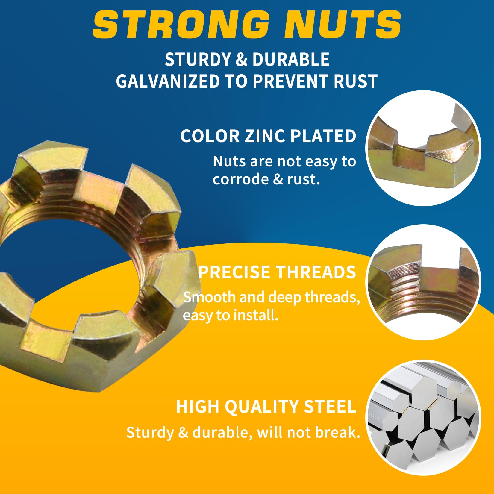 Grepspud 2Sets 1'' Trailer Axle Nut Kits 1'' Thread Spindle Castle Nuts Set With 1'' I.D. Washers & 2.3'' Long Cotter Pins, Trai