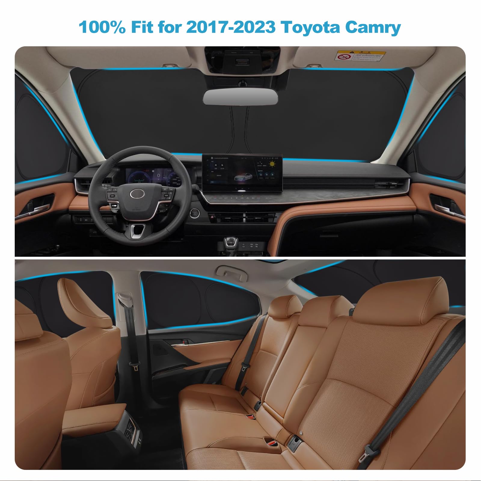 XCBYT 2017-2023 Camry Window Shades | 6 Layers Thickened Car Window Covers | 2 in 1 Car Full Window Privacy Curtains | 100% Blac