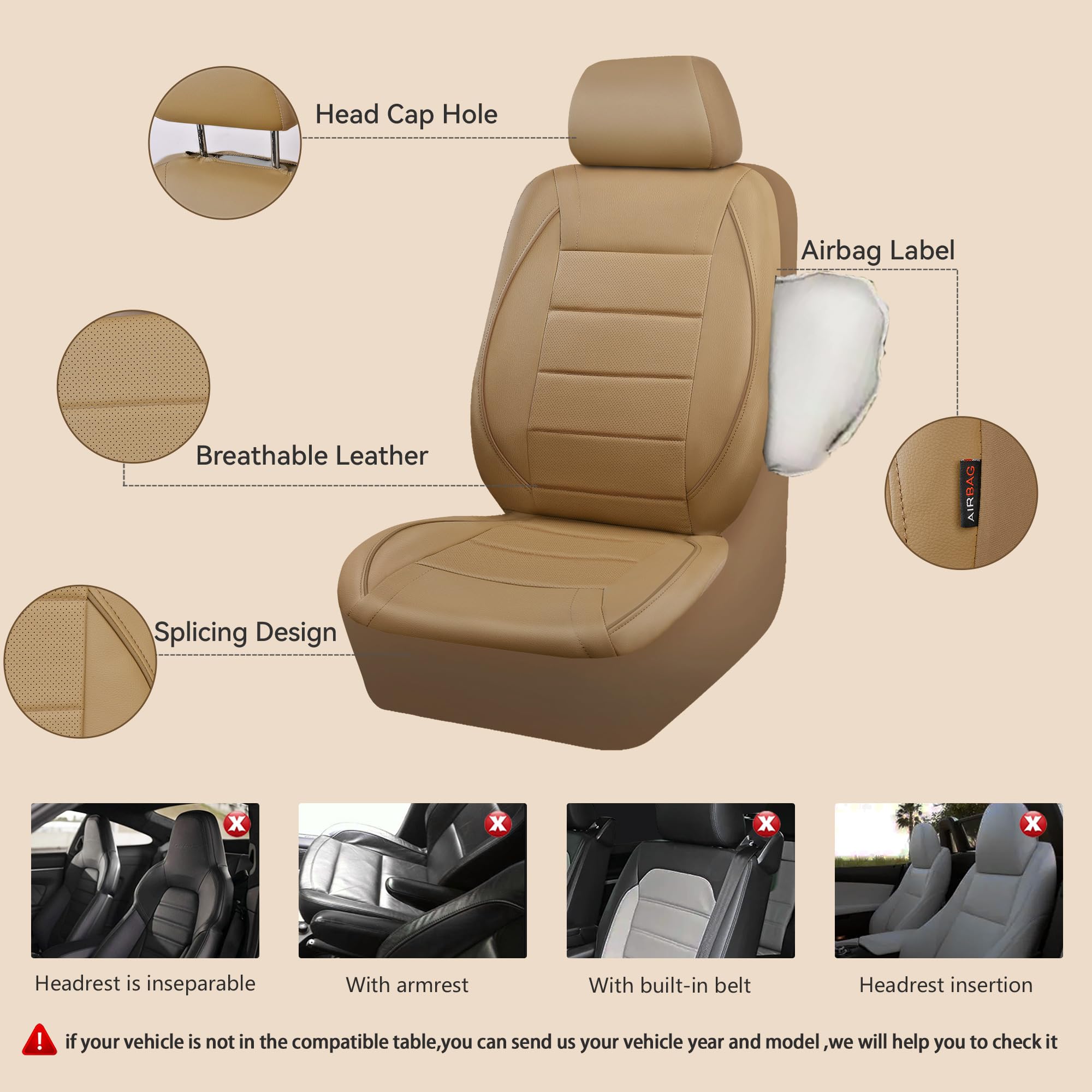 Car Pass Piping Leather Seat Cover,Universal Fit With Composite Sponge Inside,Airbag Compatible And Reserved Opening Holes,Insid