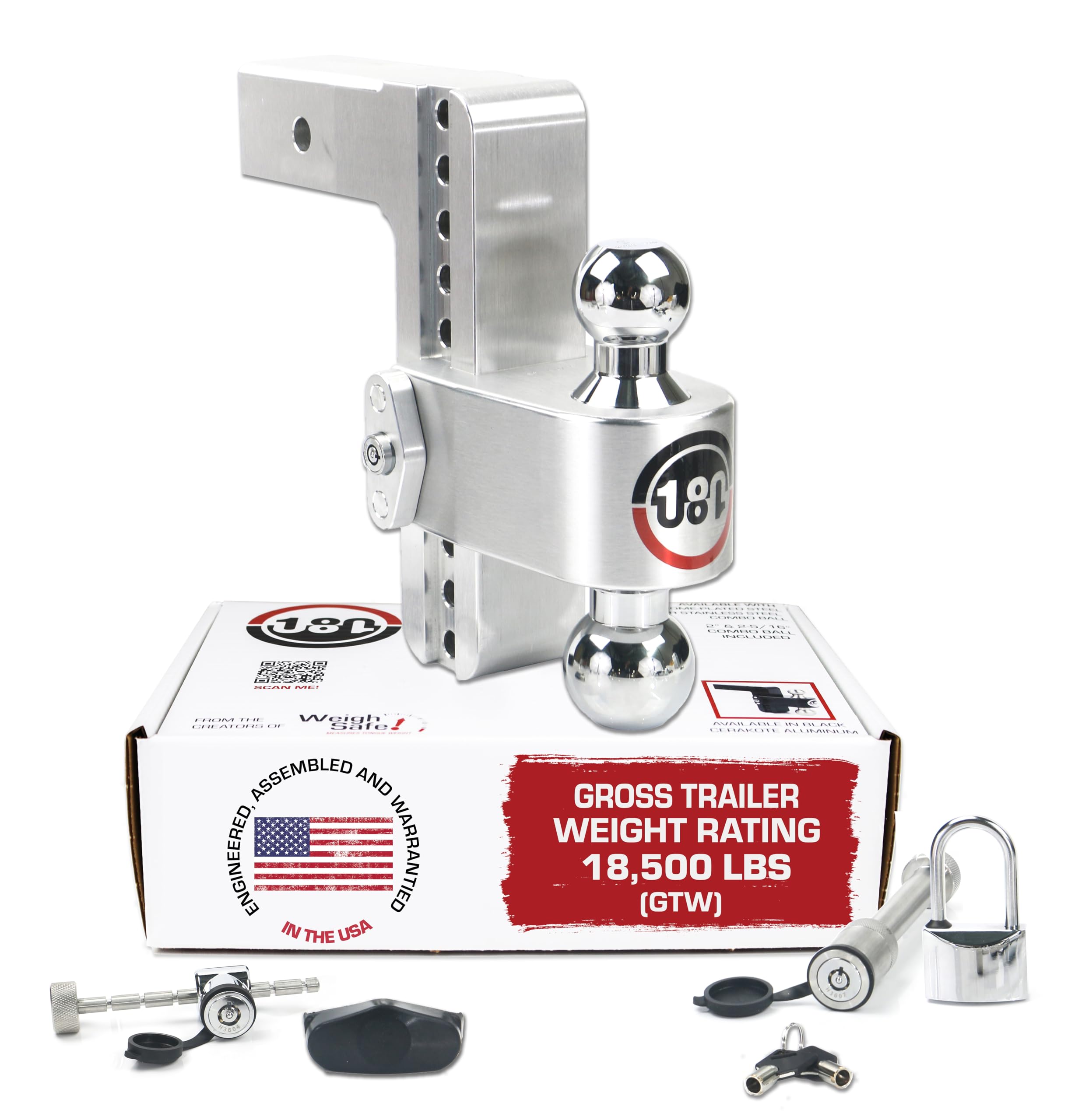 Weigh Safe Adjustable Trailer Hitch Ball Mount, 8'' Adjustable Drop Hitch For 2.5'' Receiver W/ 4 Pc Keyed Alike Lock Set, Heavy