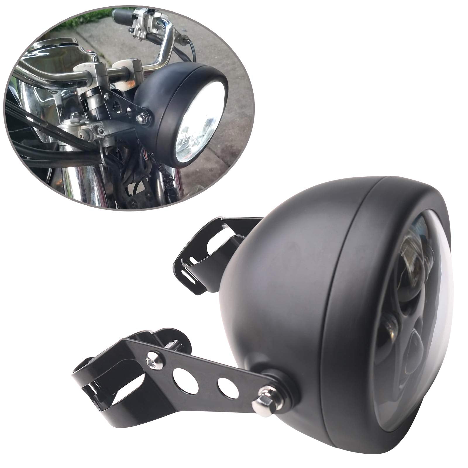 5.75 5 3/4inch Black LED Motorcycle Headlight Housing Bucket compatible with Shadow Yamaha Cafe Racer Bobber Cruiser Suzuki Kawa