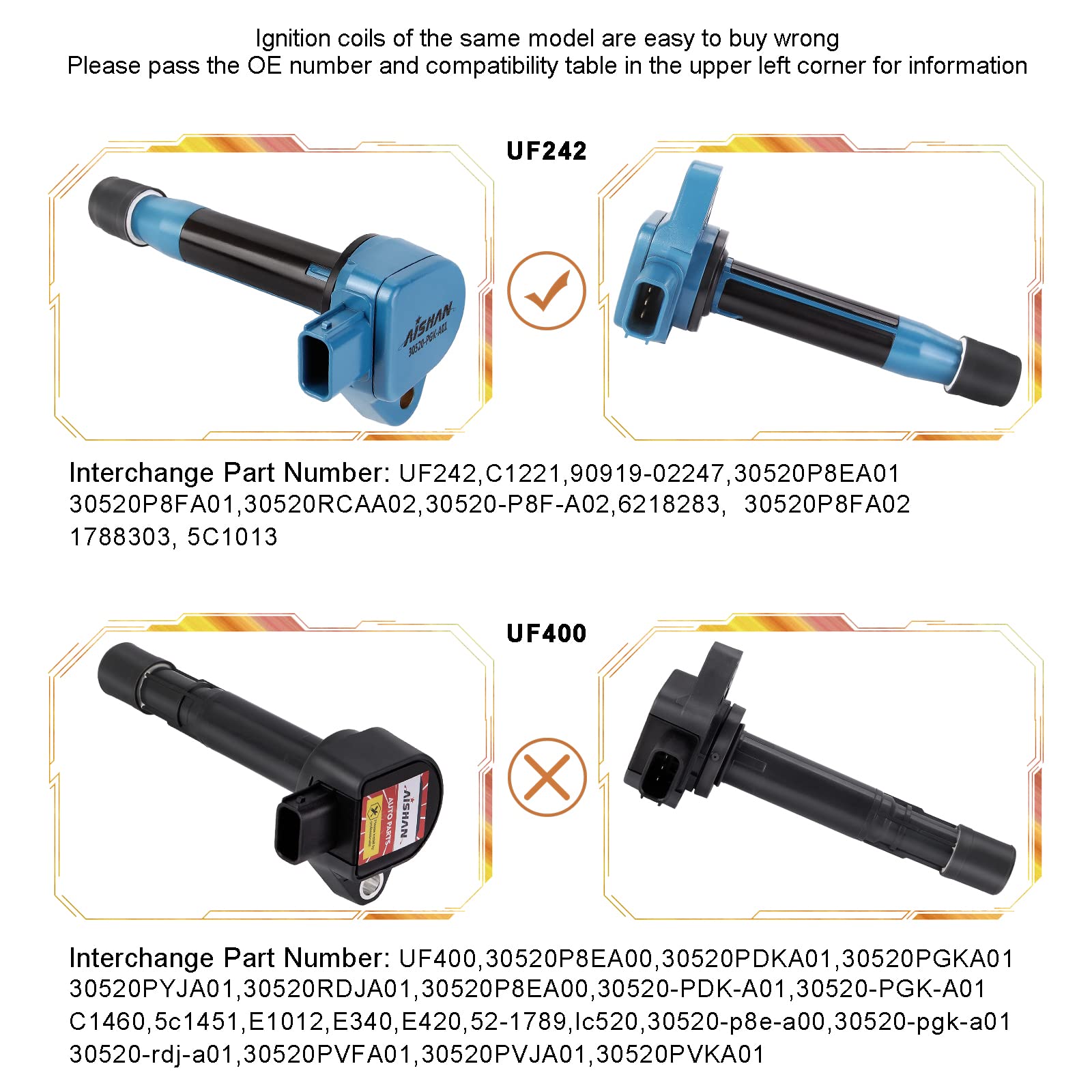 Aishan Set Of 6 Ignition Coil Pack Compatible With Honda Accord Odyssey 3.0L 3.2L 3.5L V6 Acura Tl Cl Rl Lx Ex V6 Vue | Replace#