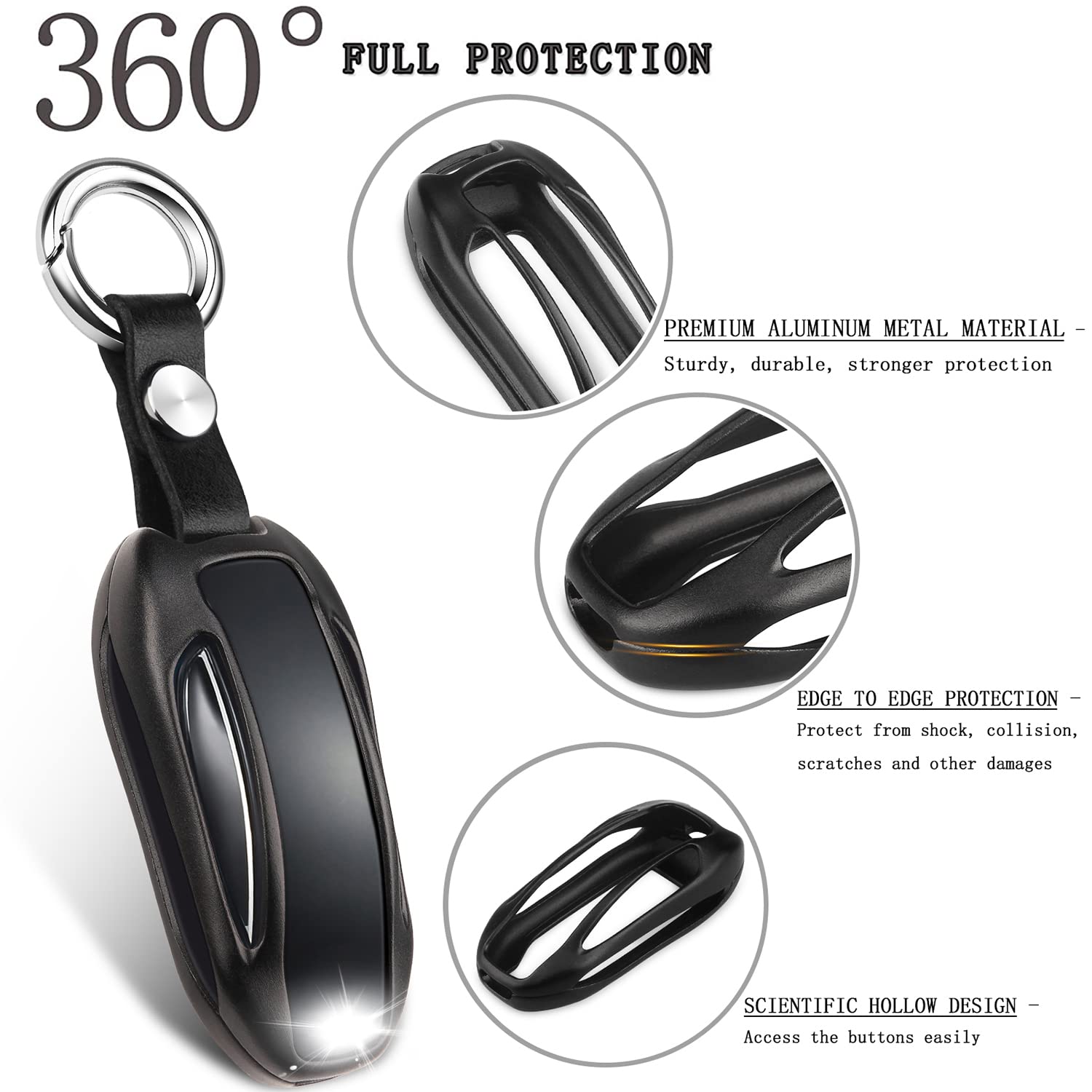 Qbuc For Tesla Key Fob Cover With Keychain Compatible With Tesla Model X Keyless Protection Case Smart Remote Accessories (Black