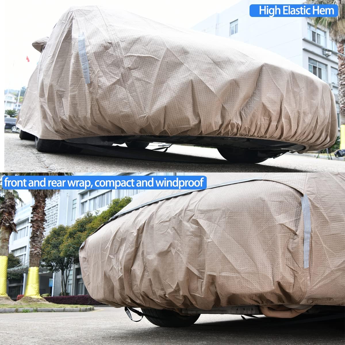 Tecoom Car Cover Waterproof All Weather,Non-Woven Breathable Outdoor Car Covers For Automobiles W/Zipper Pockets Sun Uv Wind Hai