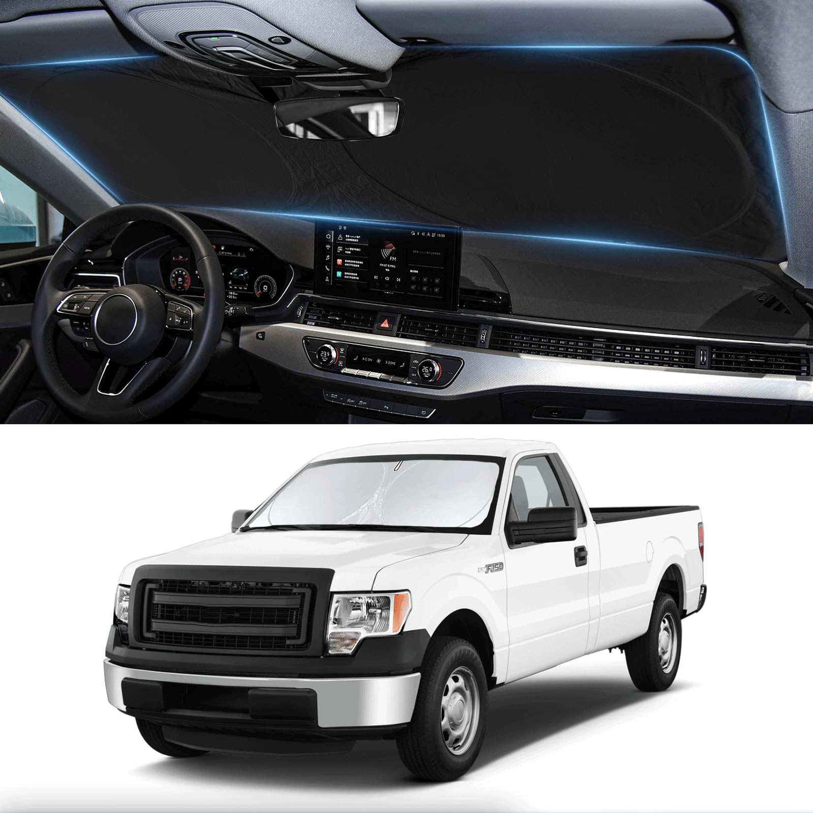 Sunshade For F150 Windshield Sun Shade Custom-Fit For 2012 2013 2014 Ford F150 F-150 Lariat, King Ranch, Platinum, Xl Xlt Limite