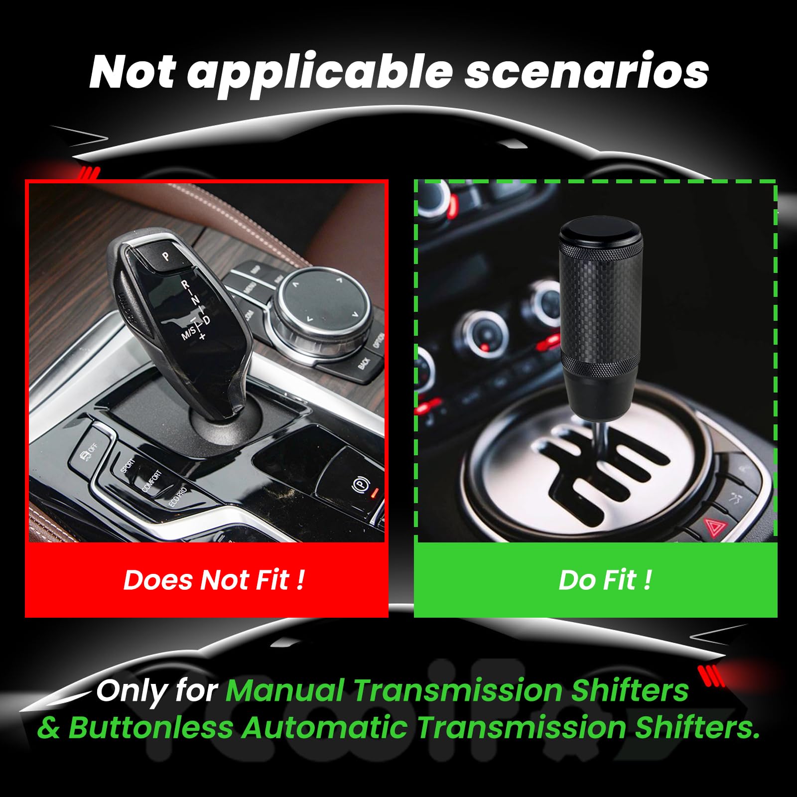 Ycooifo Carbon Fiber Shift Knob For Universal Automatic And Manual Cars, 3.78' Stick Shifter Knobs, With 4 Alloy Adapters M8 M10 M12 X 1.25, M10X1.5 (Black)