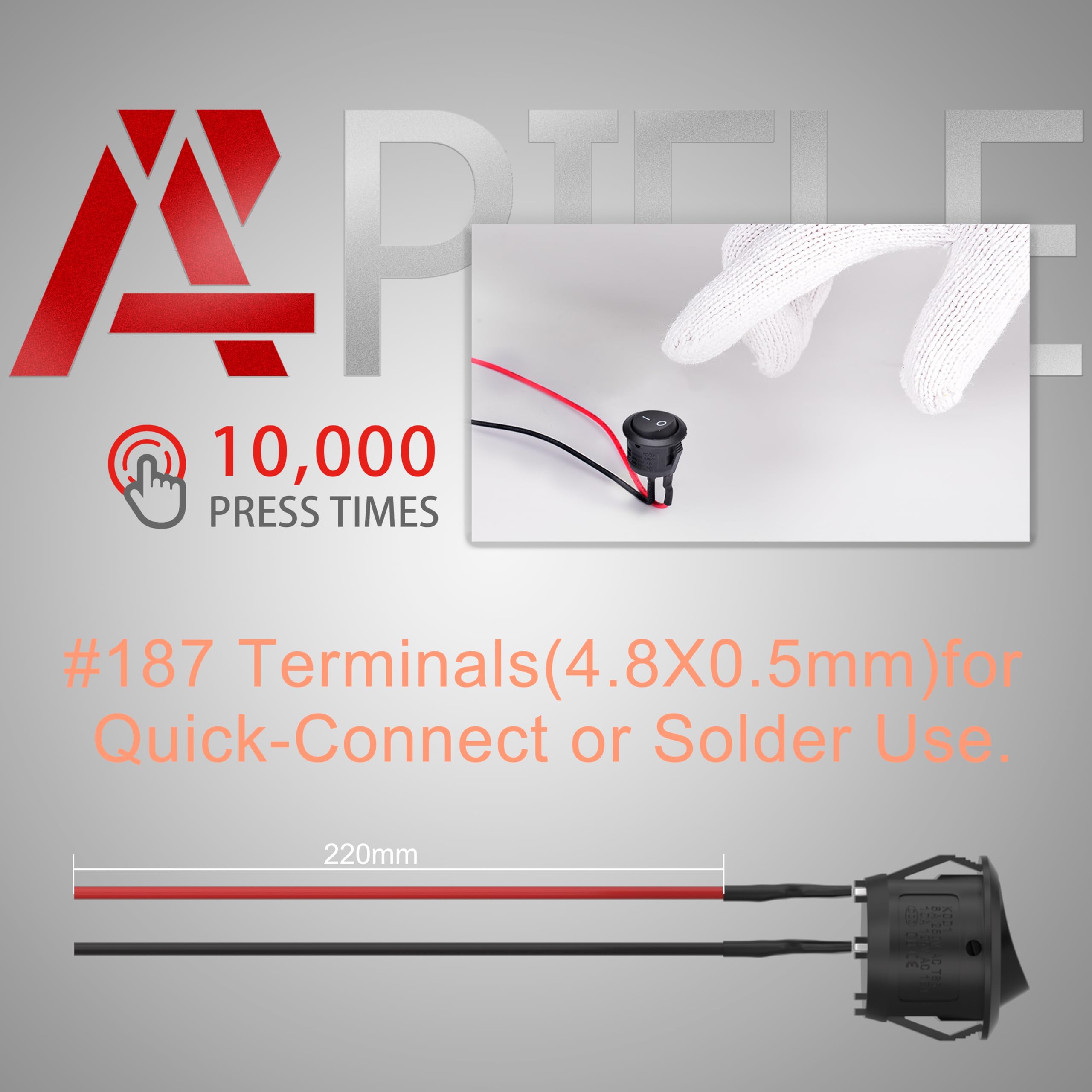 Apiele 5Pcs Rocker Switch On Off Kcd1 Mini Round Toggle Switch Spst 2Pin Snap-In Design Car Boat Automotive With Wires Pre-Wired Ac 6A/250V 10A/125V 12Vdc