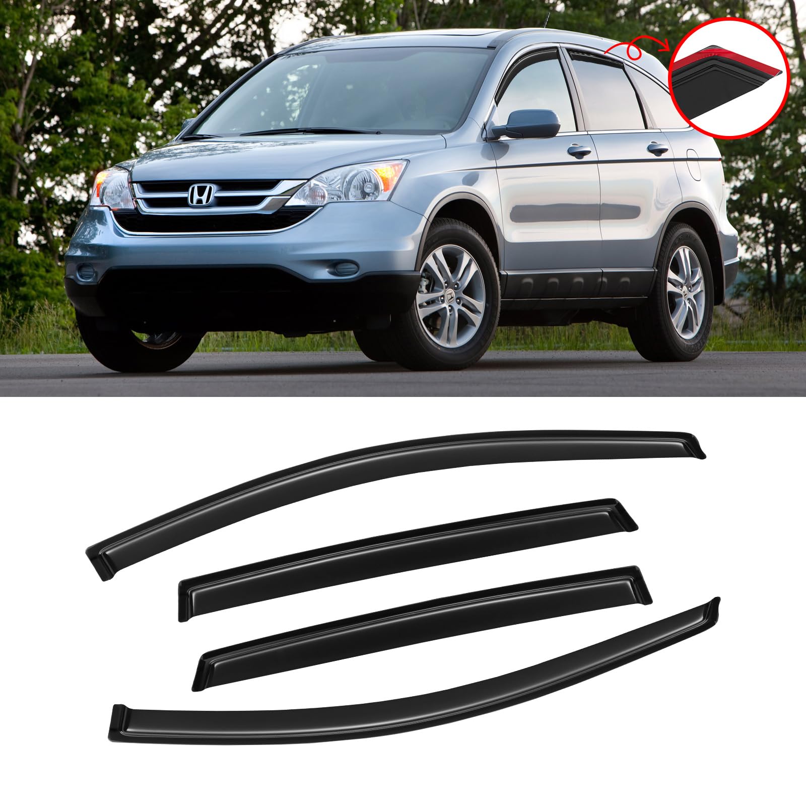 Cmvt Auto Window Visors For 2007-2011 Honda Cr-V Crv, Rain Guards Shields Vent Shade Deflector Dark Smoke 2008 2009 2010, Tape-O