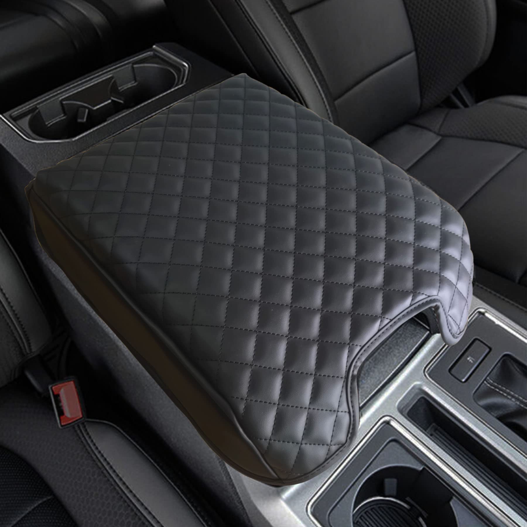 Zxiaochun Center Console Cover for Ford F150 2015-2020 / F250 F350 F450 2017-2022 and Expedition 2018-2024 Leather Arm Rest Box 