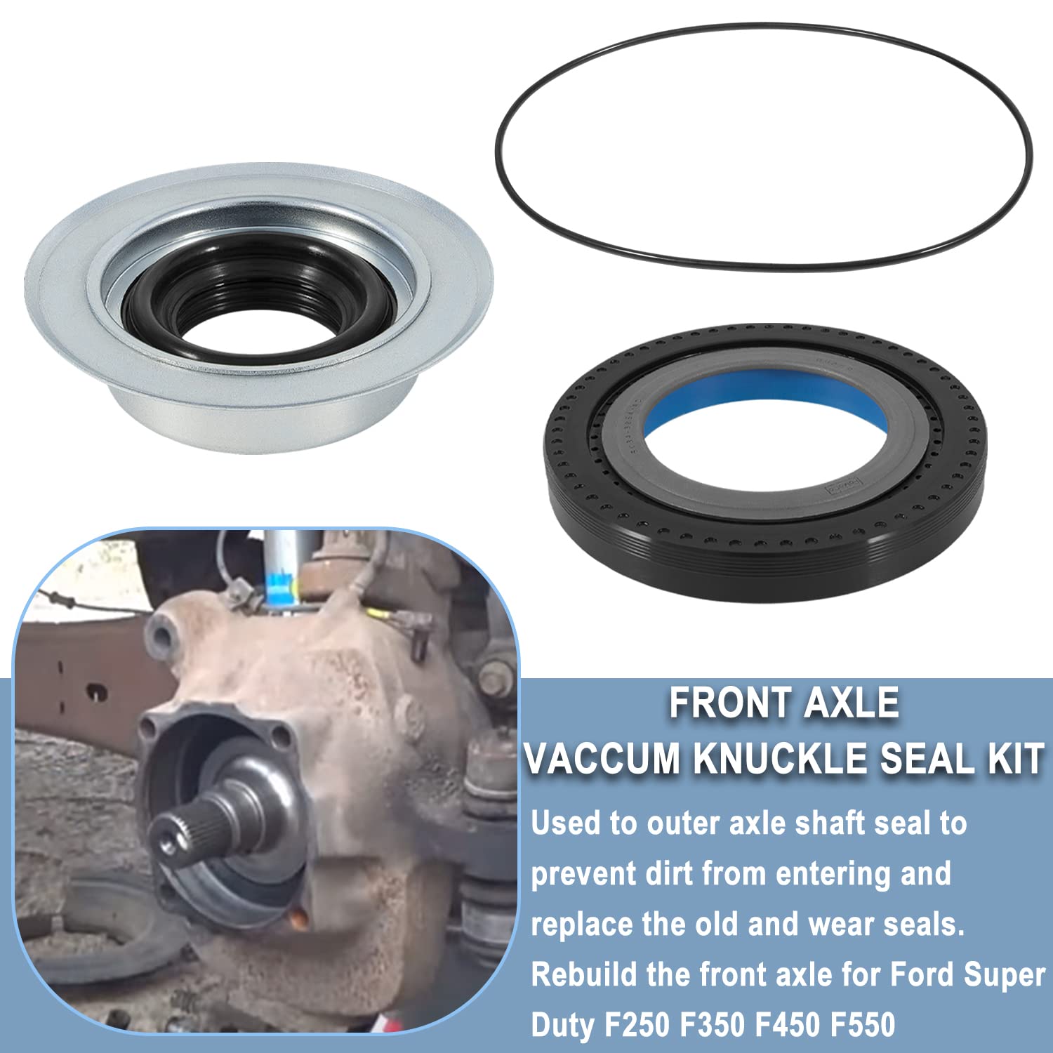 Front Axle Vaccum Knuckle Seal & Hub O-Ring & Dust Seals Kit Compatible With Ford Super Duty F250 F350 F450 F550 Dana Super 60 (2005-2019)