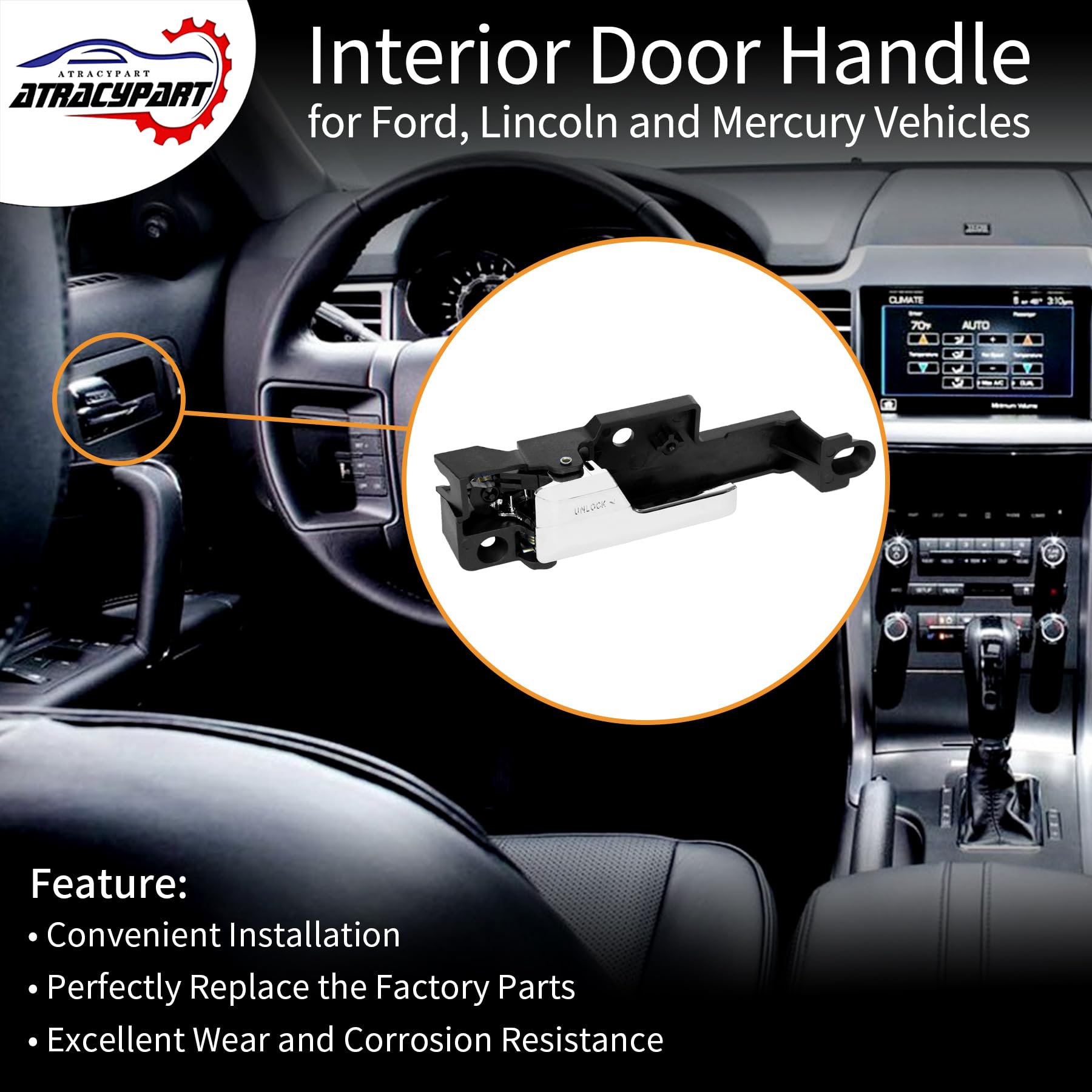 Interior Door Handle (4 Pcs) Front Rear Left & Right Compatible With 06-12 Ford Fusion, 07-12 Lincoin Mkz, 06-11 Mercury Milan Replaces# 6E5Z-5422601-A, 6E5Z-5422600-Aa, 6E5Z-5422601-B, 6E5Z-5422600-A