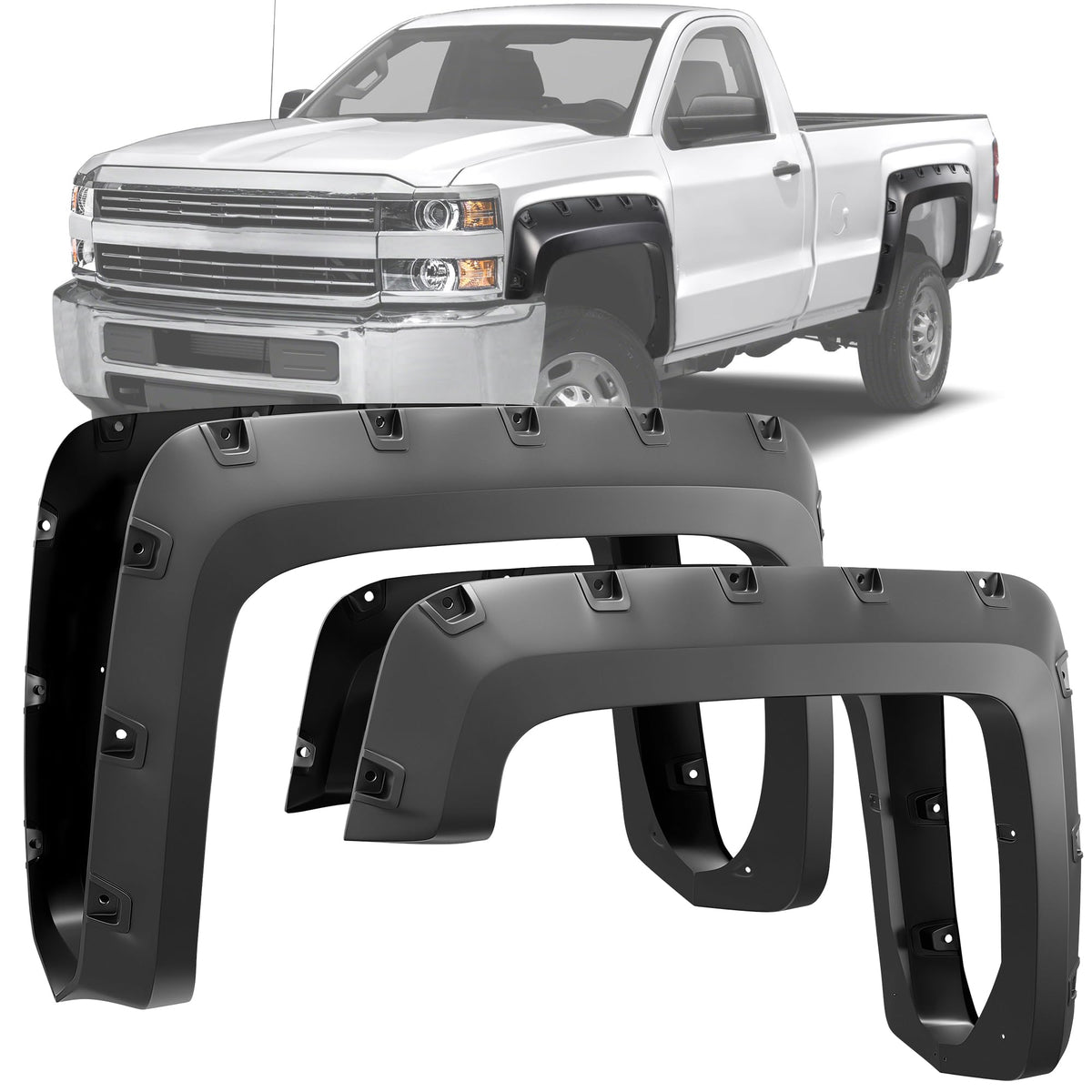 YITAMOTOR Fender Flares Compatible with 2014-2018 Chevy Silverado 1500; 2015-2019 Silverado 2500 3500HD 6.5' & 8' Bed, Smooth Po