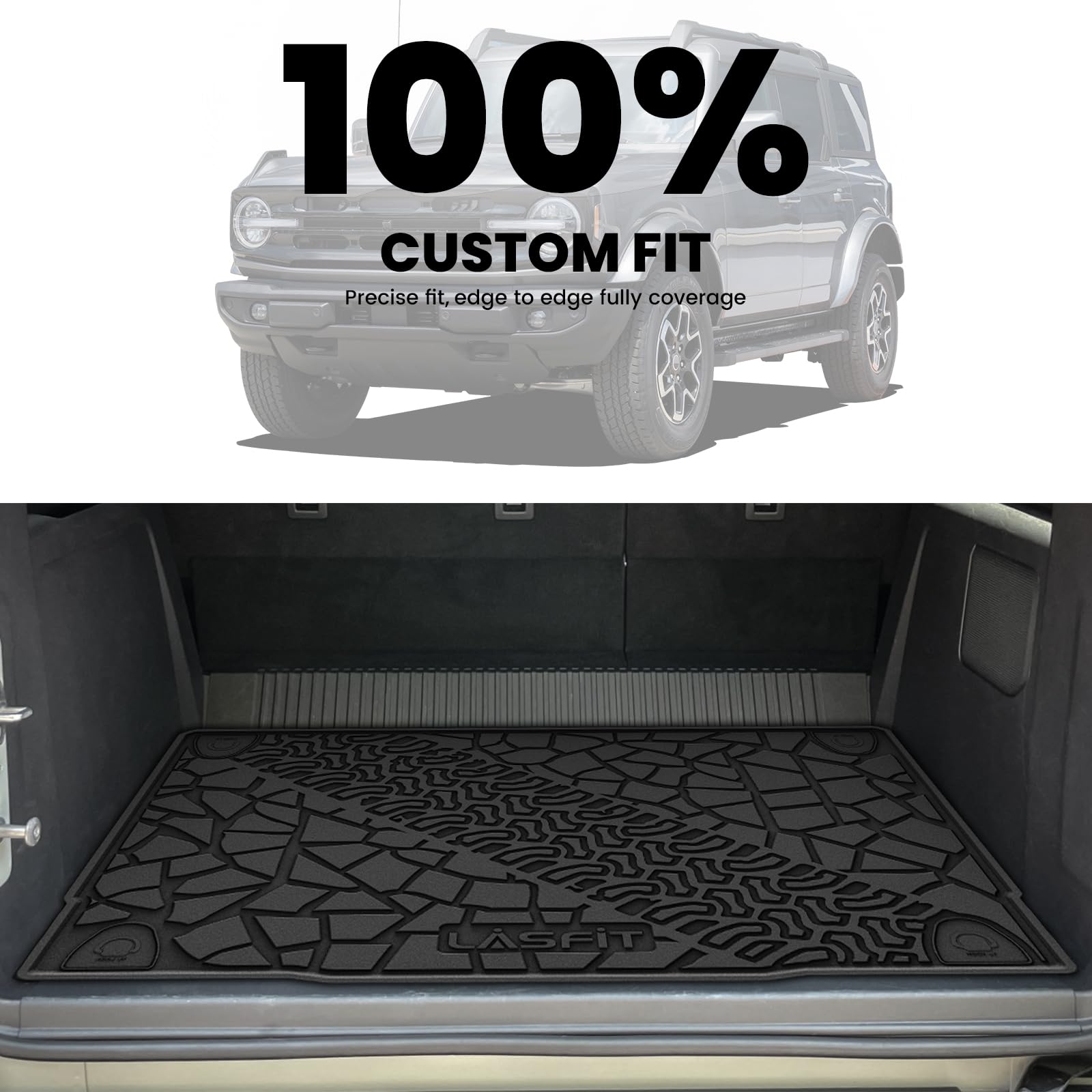 Lasfit Cargo Liner For Ford Bronco 4-Door 2025 2024 2023 2022 2021(Fit For 4-Door Only, Not Fit Sport) All Weather Custom Fit Tp