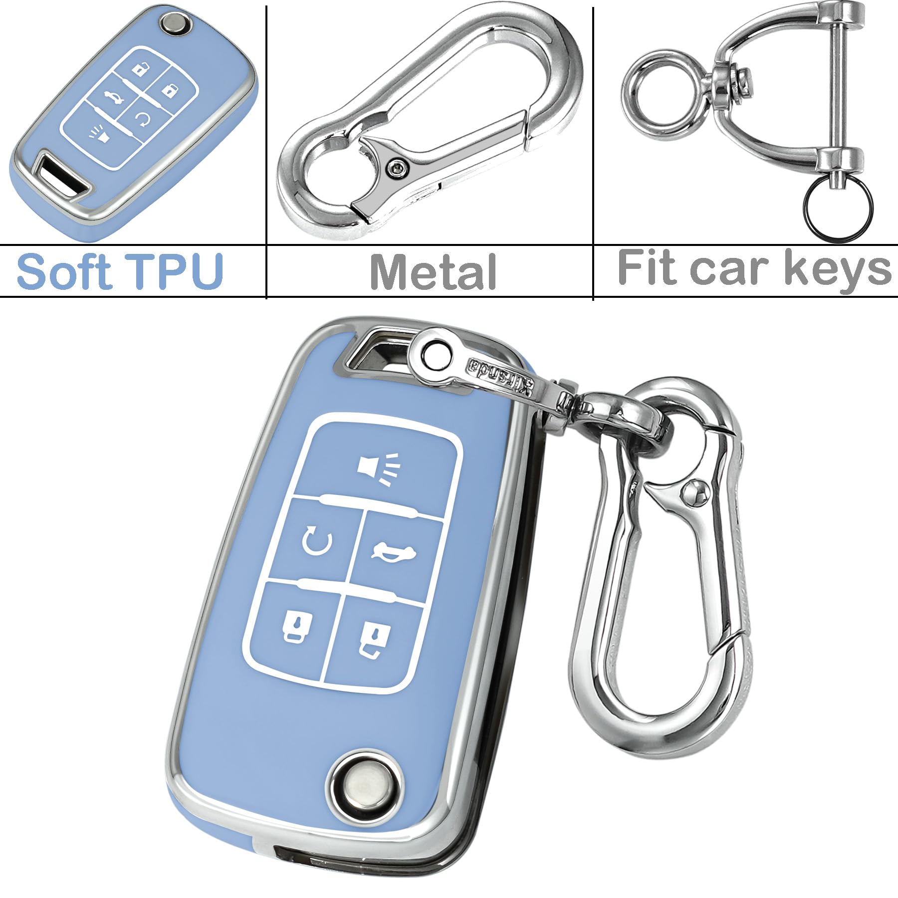 Kirsnda For Chevrolet Flip Key Fob Cover Case With Keychain,Soft Tpu Key Shell/Skin,5-Buttons Fit Chevy Equinox Impala Malibu Ca