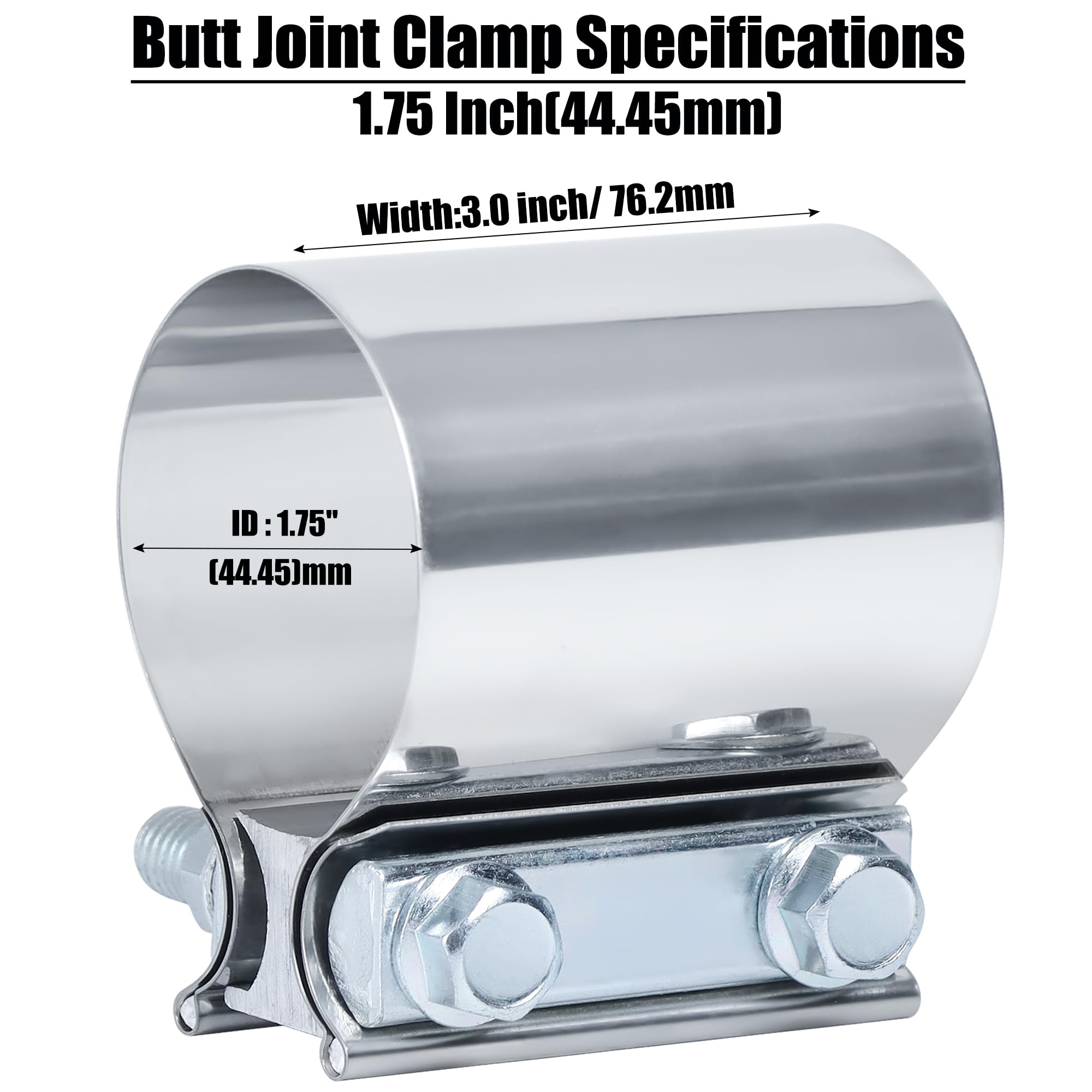 Vitonsbay 1.75 Stainless Steel Exhaust Clamp - 1 3/4 Butt Joint Muffler Pipe Band Sleeve Coupler, 1 Pcs
