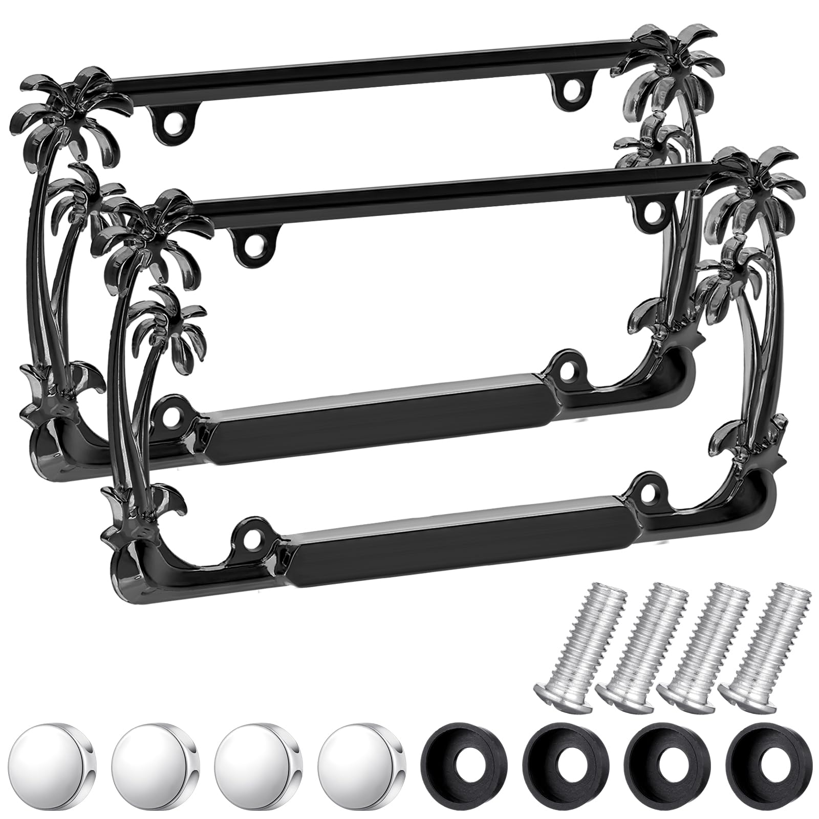 MorningRo 2 Pcs Palm Tree License Plate Frame Plastic Beach Coconut Tree Design Frame Compatible with Standard License Plate for