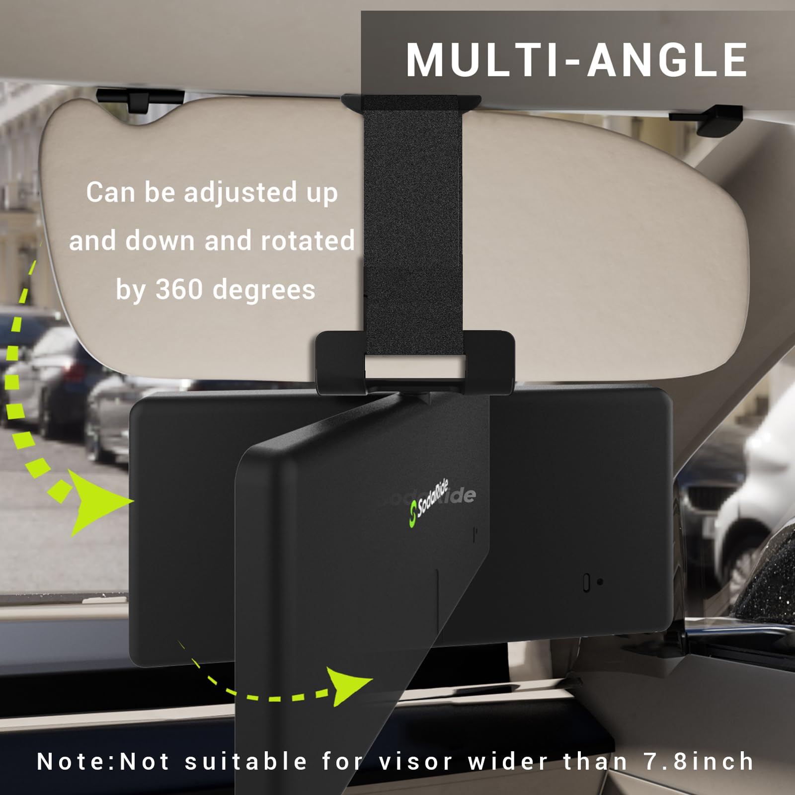 Sodaride Car Sun Visor Vanity Mirror With Dimmable Led Light, Rechargeable 360° Adjustable Angle Rearview Big Makeup Mirror For Truck Suv, Rectangular, Black