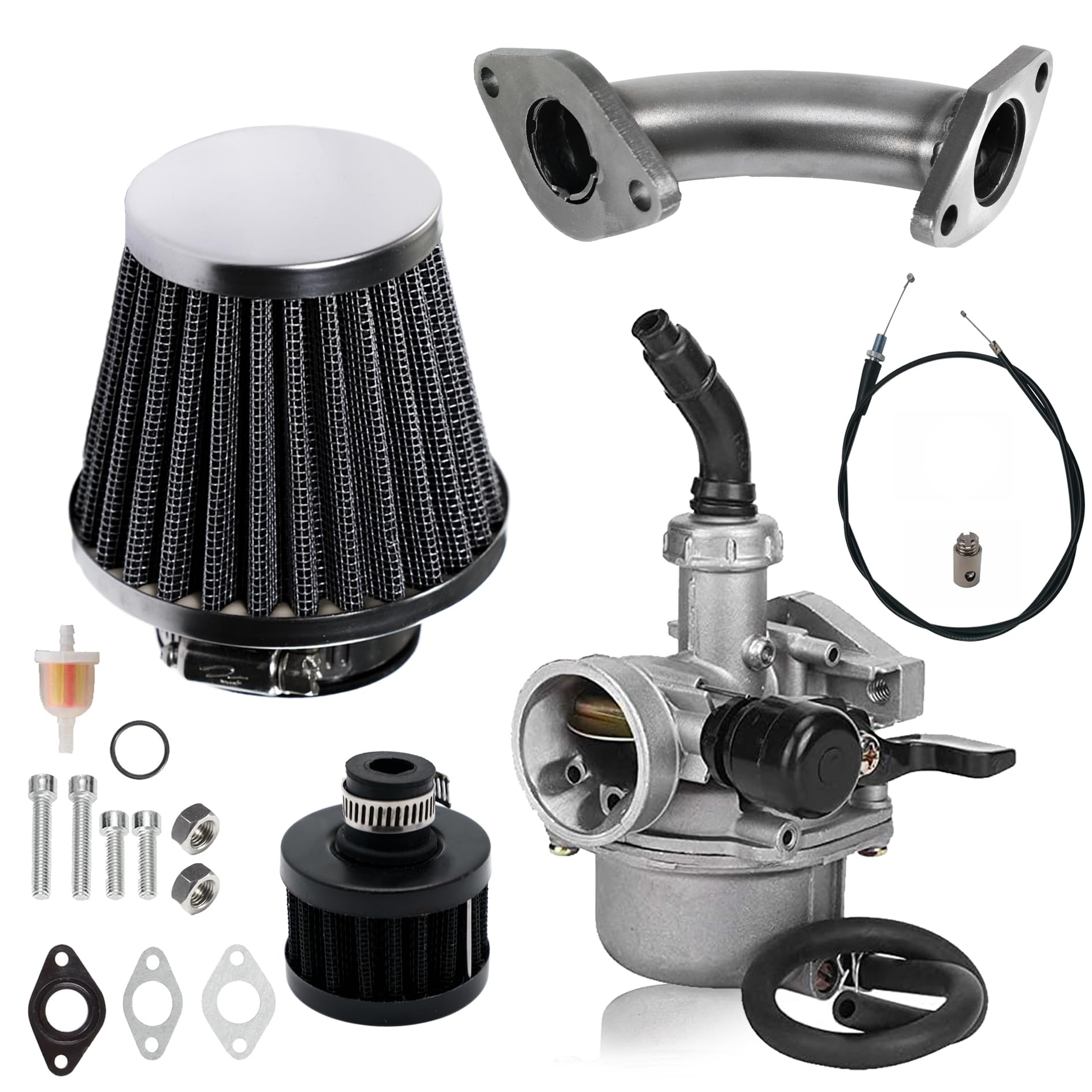 Stage 2 Kit Curved Manifold Racing Performance Slide intake pipe Carb for lifan 79cc 105cc Engine, Phatmoto Gas Bike, Monster Me