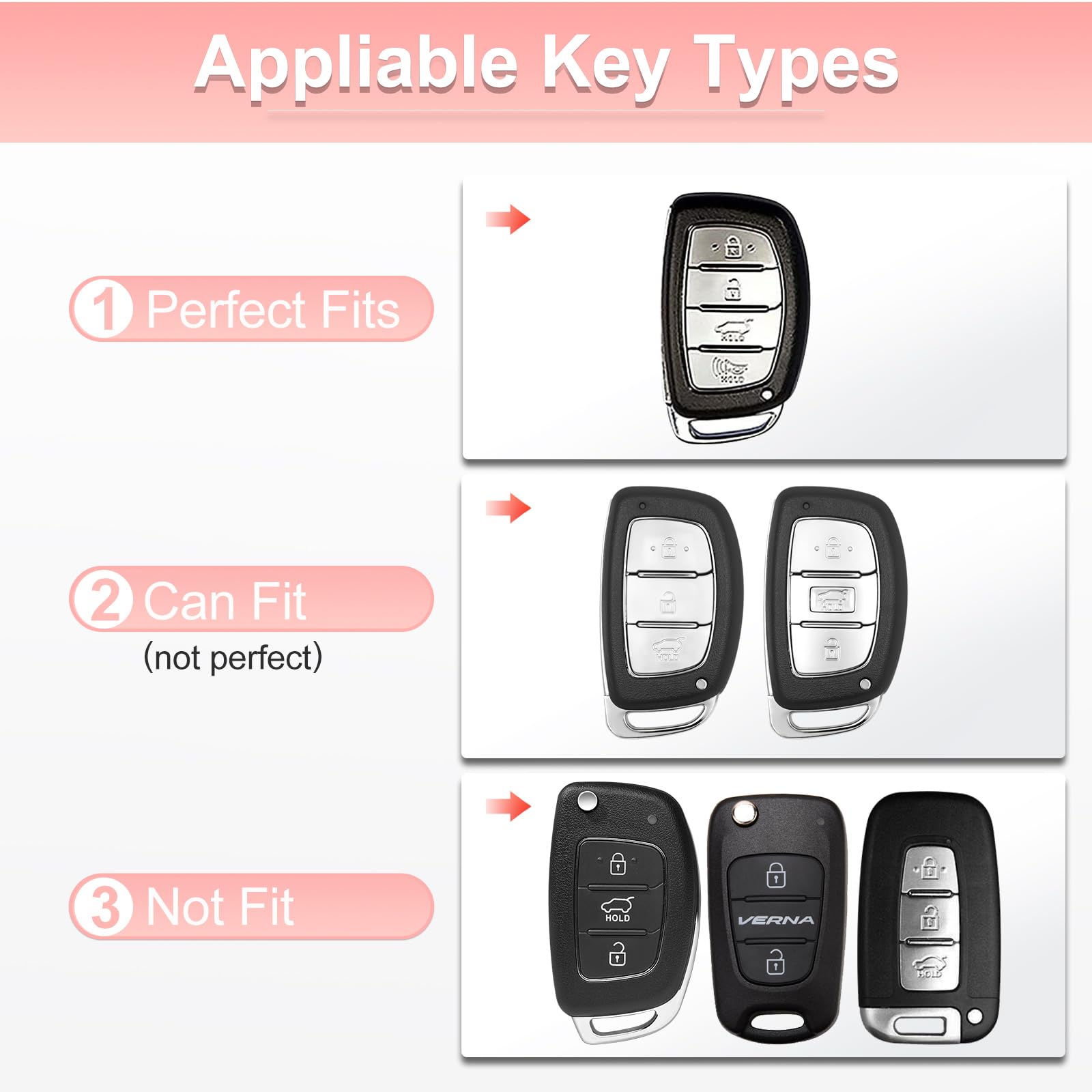 Pangpai Pink Car Accessories 3 Pcs For Hyundai Lantra Ioniq Sonata Tucson Elantra Gt Key Fob Cover With Bling Keychain Cute Push