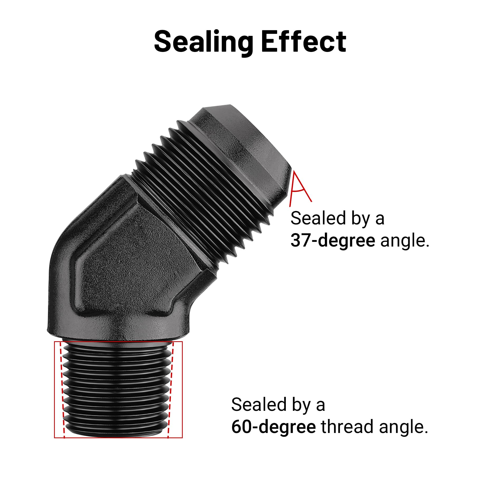 Evil Energy 10An Male Flare To 3/8'' Npt Pipe 45 Degree Fitting Adapter Aluminum Black