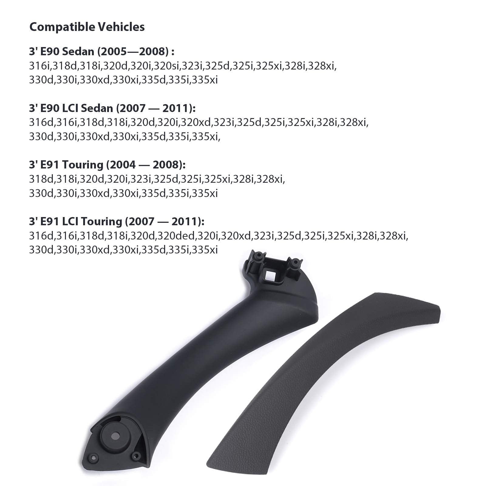 Jaronx For Bmw 3 Series E90/E91 Door Handle Replacement Kit,Outer Cover+Door Pull Handle Passenger Door Handle For Bmw 316 318 3