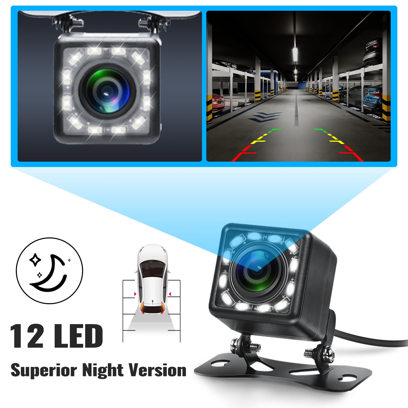 Sixwin Car Backup Camera For Cars Rear View Camera Reverse Camera With 12 Led Night Vision Waterproof Reverse Camera 170Wide Vie