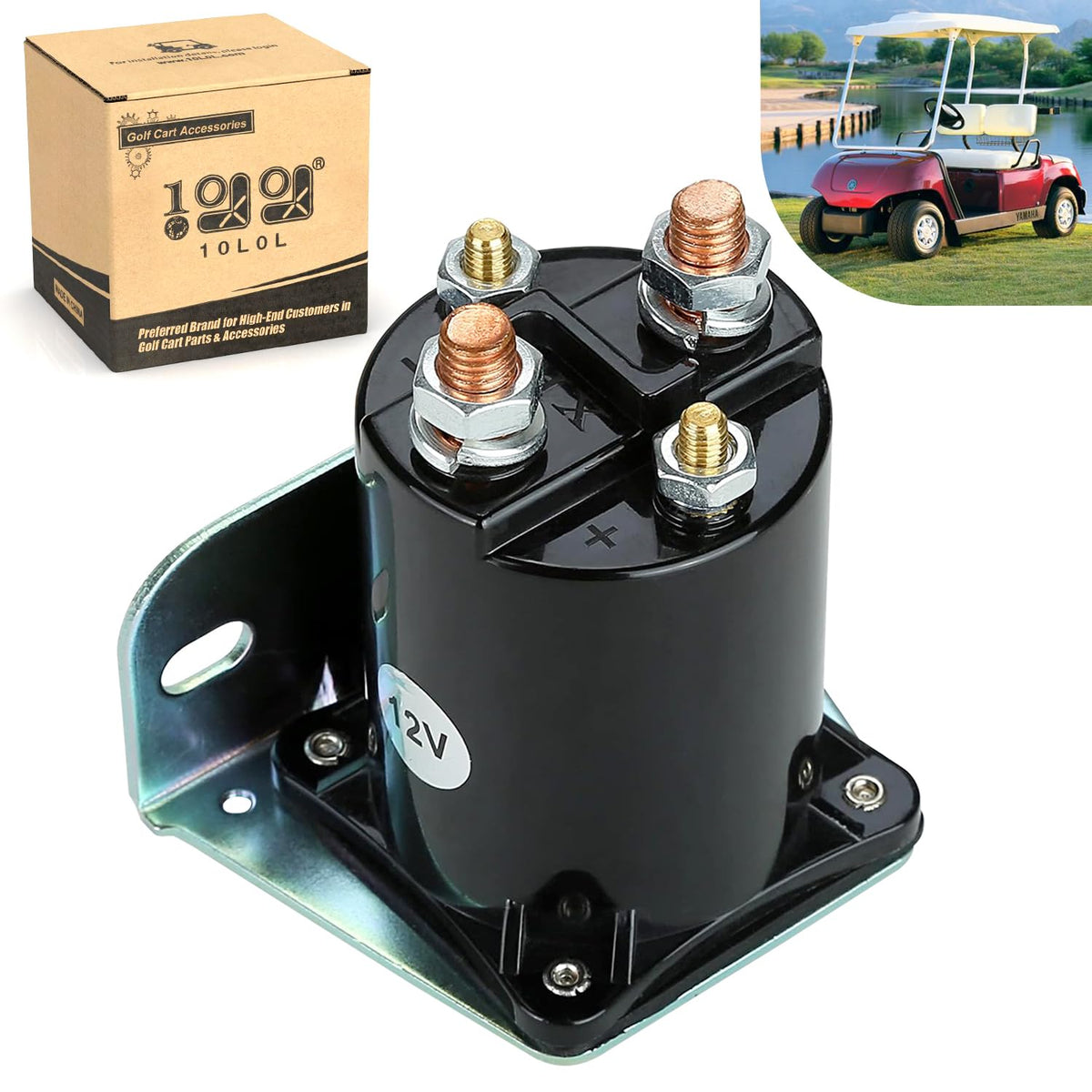 10L0L 12V Starter Solenoid Relay Assembly For Yamaha G2, G8, G9, G11, G14, G16 & G20 1985-2002 4-Cycle Gas Golf Cart, Oem Jf2-H1950-00-00, Jr3-H1950-00, J38-81950-01