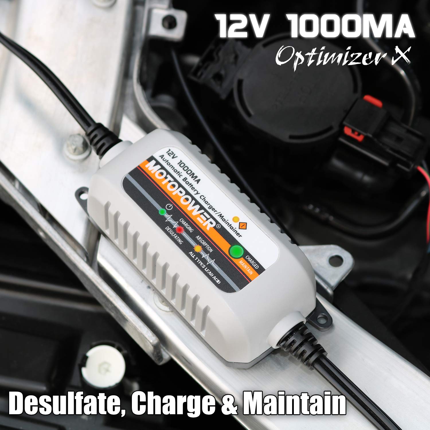 Motopower Mp00205B 12V 1000Ma Automatic Battery Charger, Battery Maintainer, Trickle Charger, And Battery Desulfator With Timer Protection - Grey