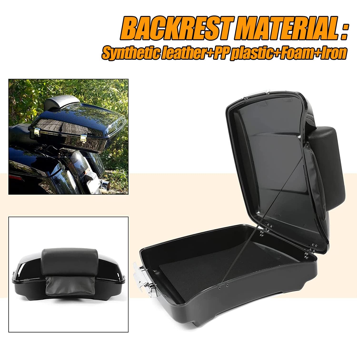 Ecotric 5.5 Razor Tour Pack Trunk Luggage W/Backrest Compatible With 2014-2024 Harley Davidson Touring Models Trunk Tail Box