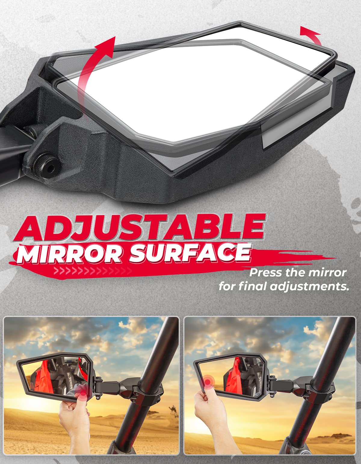 Kemimoto Utv Side View Mirrors Fits 1.75-2'' Roll Bar Compatible With Polaris Rzr 800 900 1000 Xp Turbo Pioneer Rhino Mule Teryx