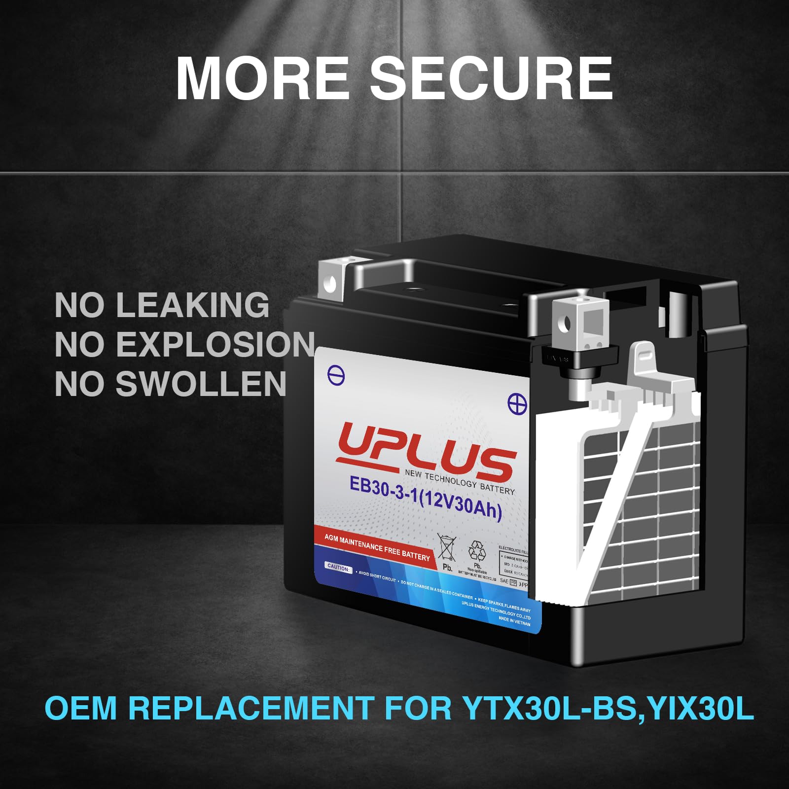 Uplus Ytx30L-Bs Motorcycle Battery, Yix30L-Bs Replacement Maintenance Free & High Performance, Eb30-3-1 Agm Batteries Etx30L Utv
