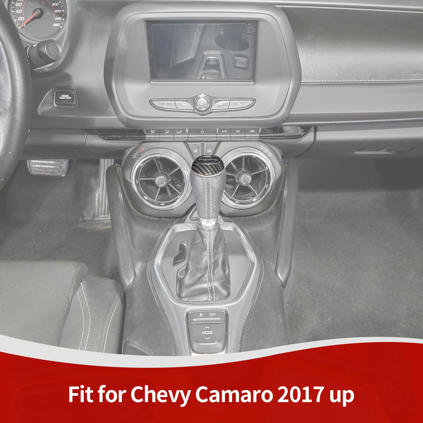 RT-TCZ for Camaro Gear Shift Knob Cover Trim for Chevrolet Camaro 2017 up Black Carbon Fiber Grain Interior Accessories