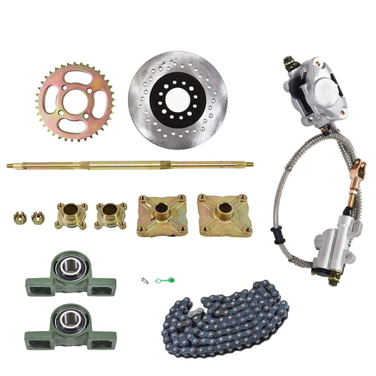 labwork 32 Rear Axle Assembly Kit Shaft + Hub+ Chain+ Brake Master Cylinder Replacement for Go Kart ATV