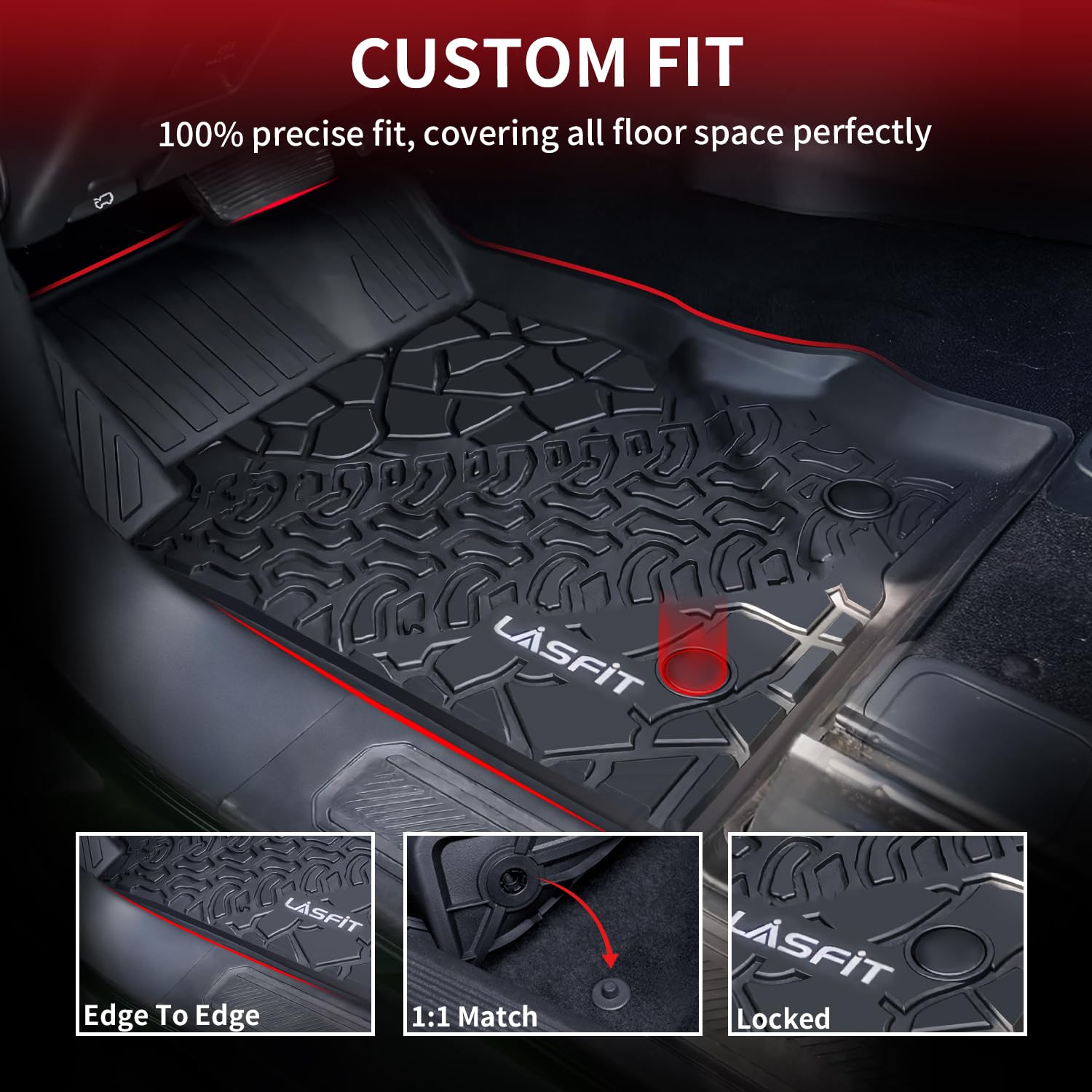 Lasfit Floor Mats For Ford Bronco 2-Door 2025 2024 2023 2022 2021(Not For Bronco Sport) All Weather Tpe Custom Fit Car Floor Lin