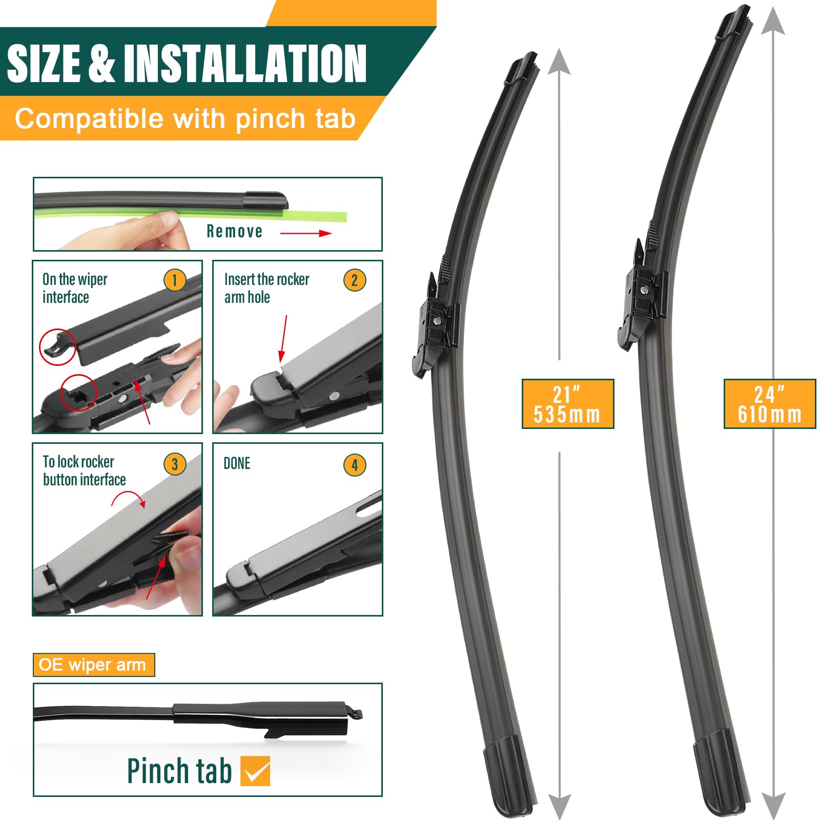 Kvq Windshield Wiper Blades Replacement For Gmc Acadia 2013 2014 2015 2016 Original Factory Quality Front Rear Wiper Blade Set -