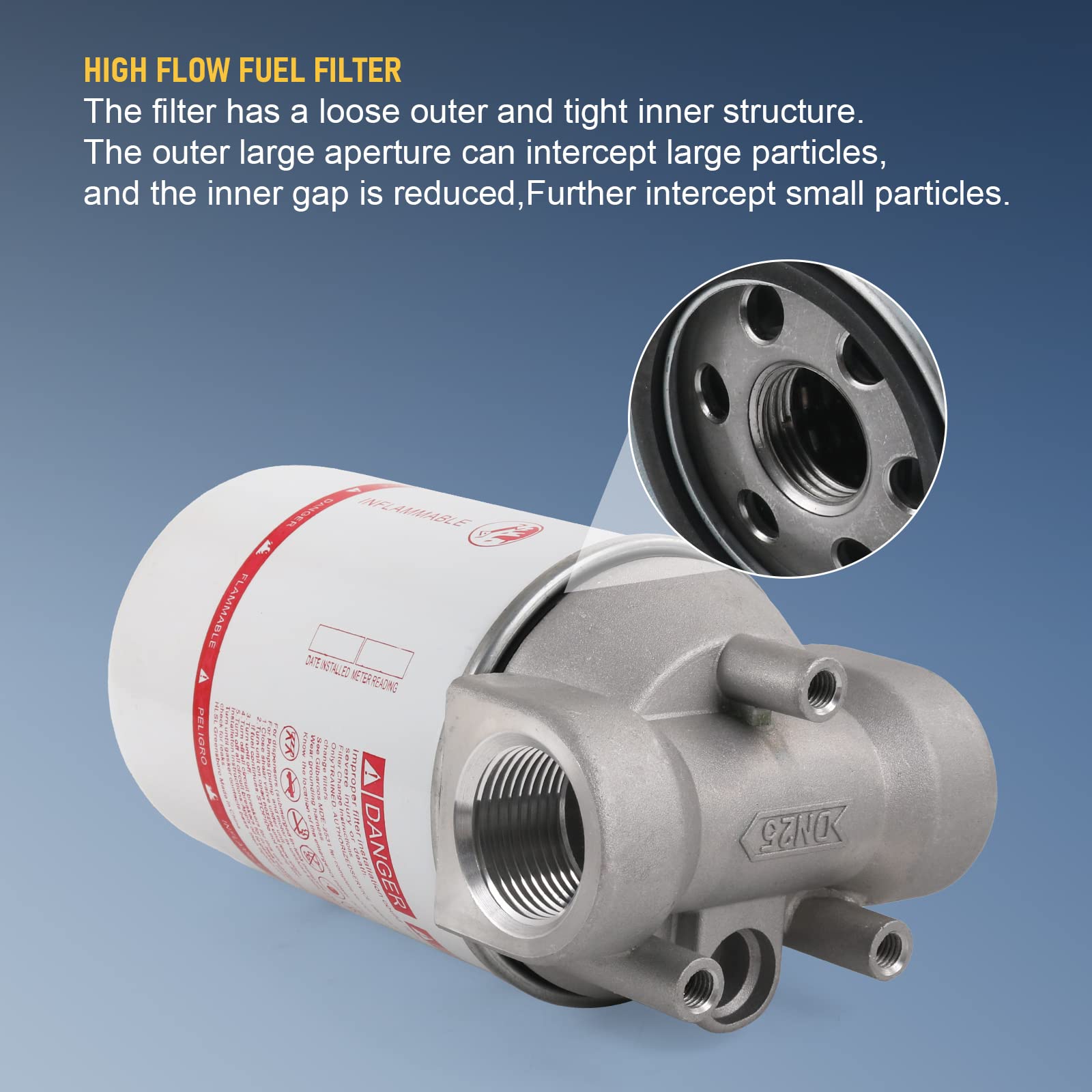 Dicmic High Flow Fuel Filter, 1” Npt 30 Micron Spin-On Cartridge Style For Mobile And Stationary Fuel Pump Tank Boat