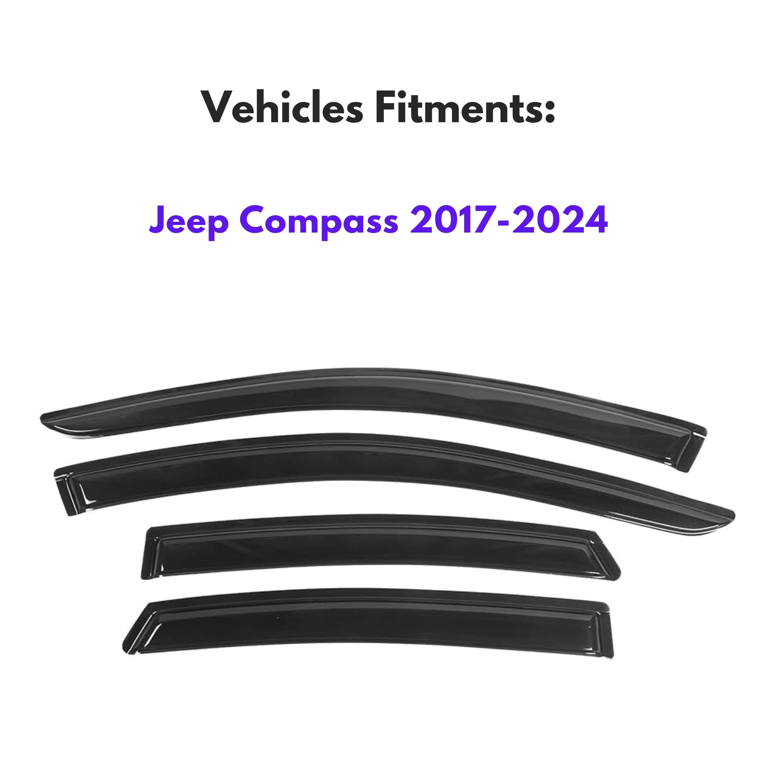 Ig Window Visor For Jeep Compass 2017-2024, Rain Guard Tape-On Extra Durable Sun Wind Side Vent Window Deflector Mugen Style, 20