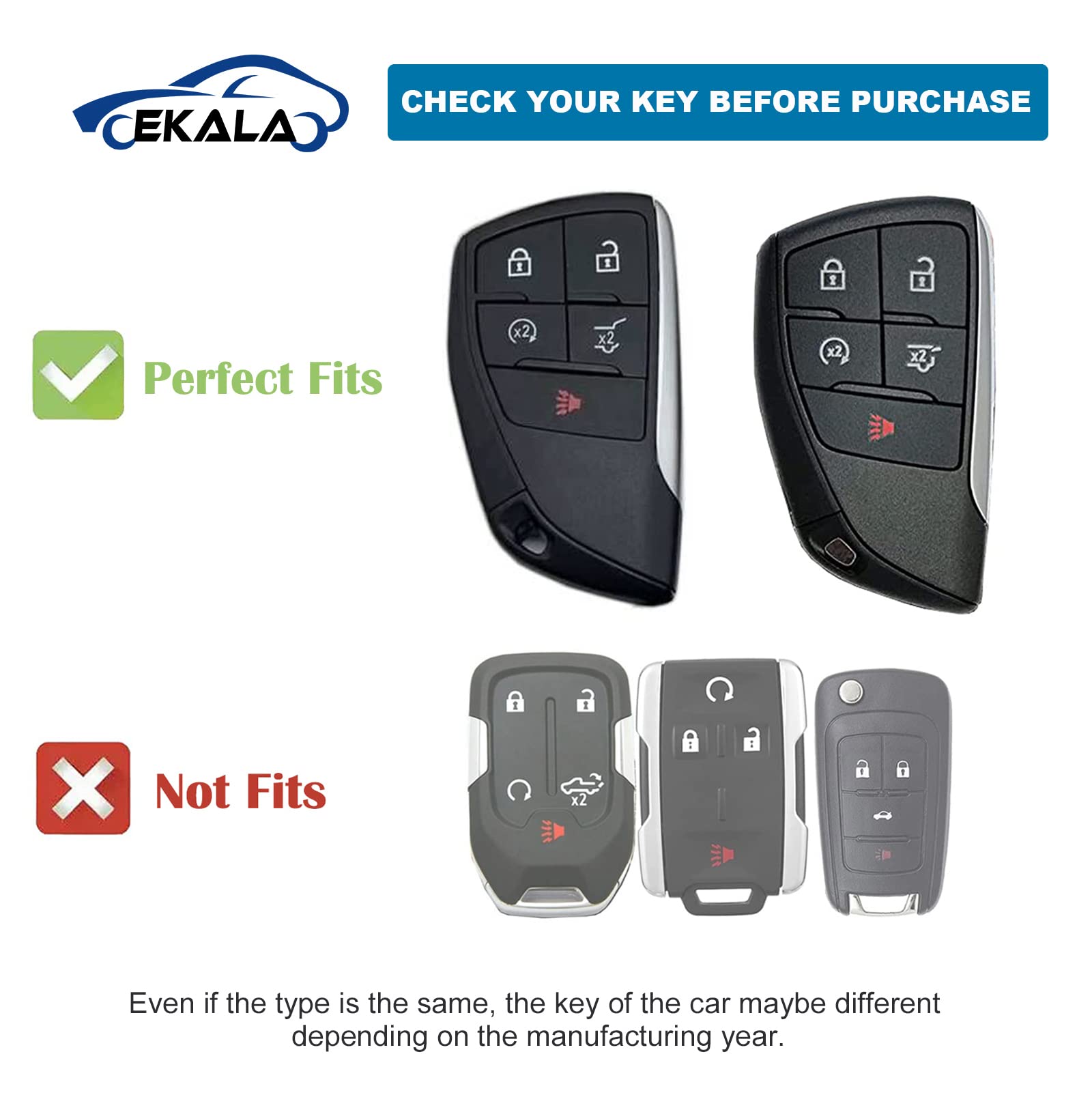 Ekala For Gmc Key Fob Cover With Key Fob Keychain, 5 Buttons Soft Tpu Key Shell Case Compatible With 2021 2022 2023 Gmc Sierra 1500 Chevy Silverado 1500 2500Hd 3500Hd (Bck-5D)